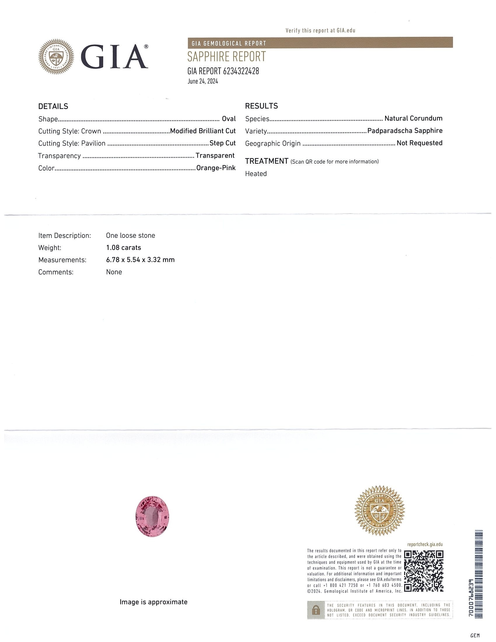 1.08 Ct. Padparadscha Sapphire from Madagascar