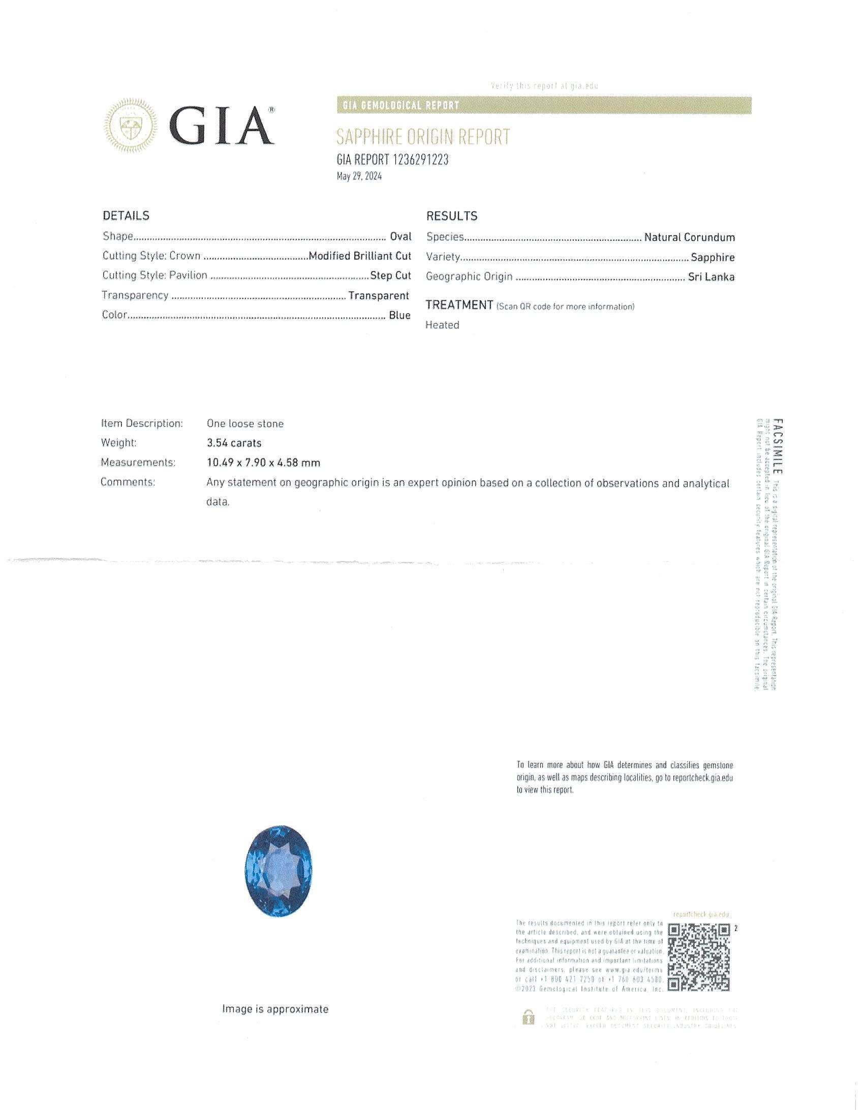 3.54 Ct. Blue Sapphire from Ceylon (Sri Lanka)