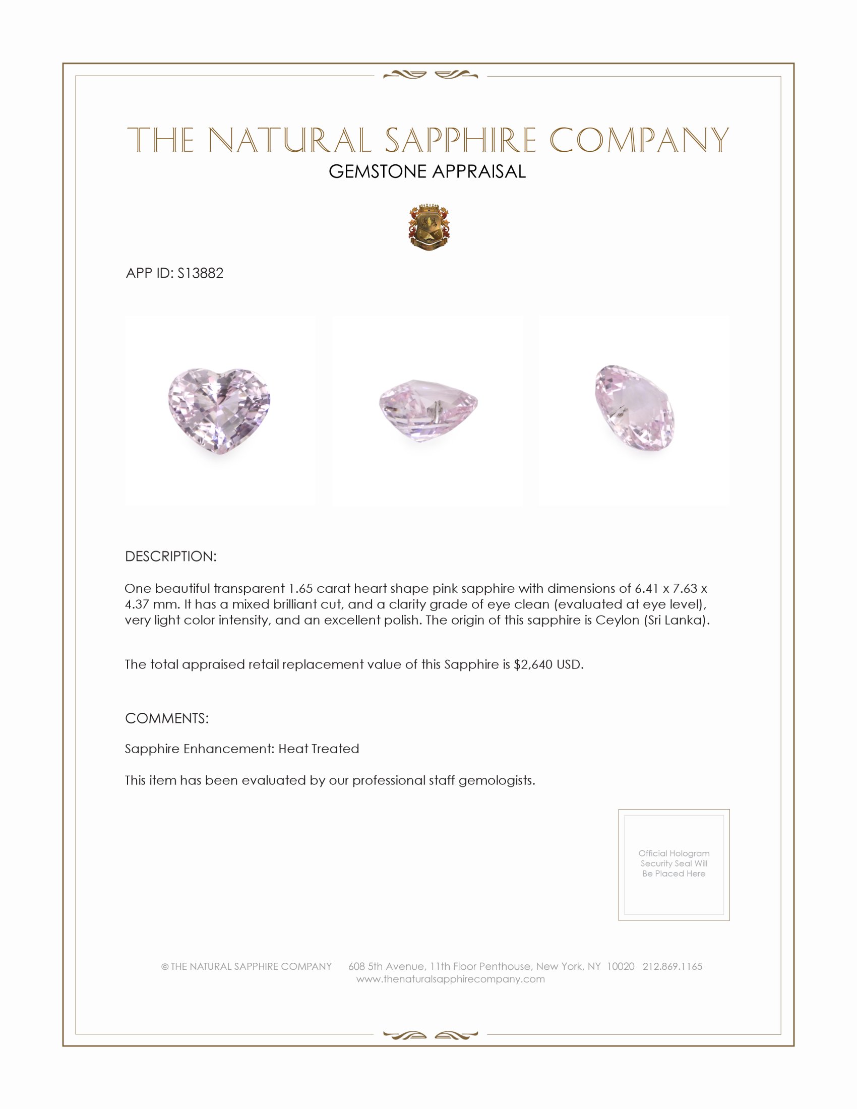 1.65 Ct. Pink Sapphire from Ceylon (Sri Lanka)