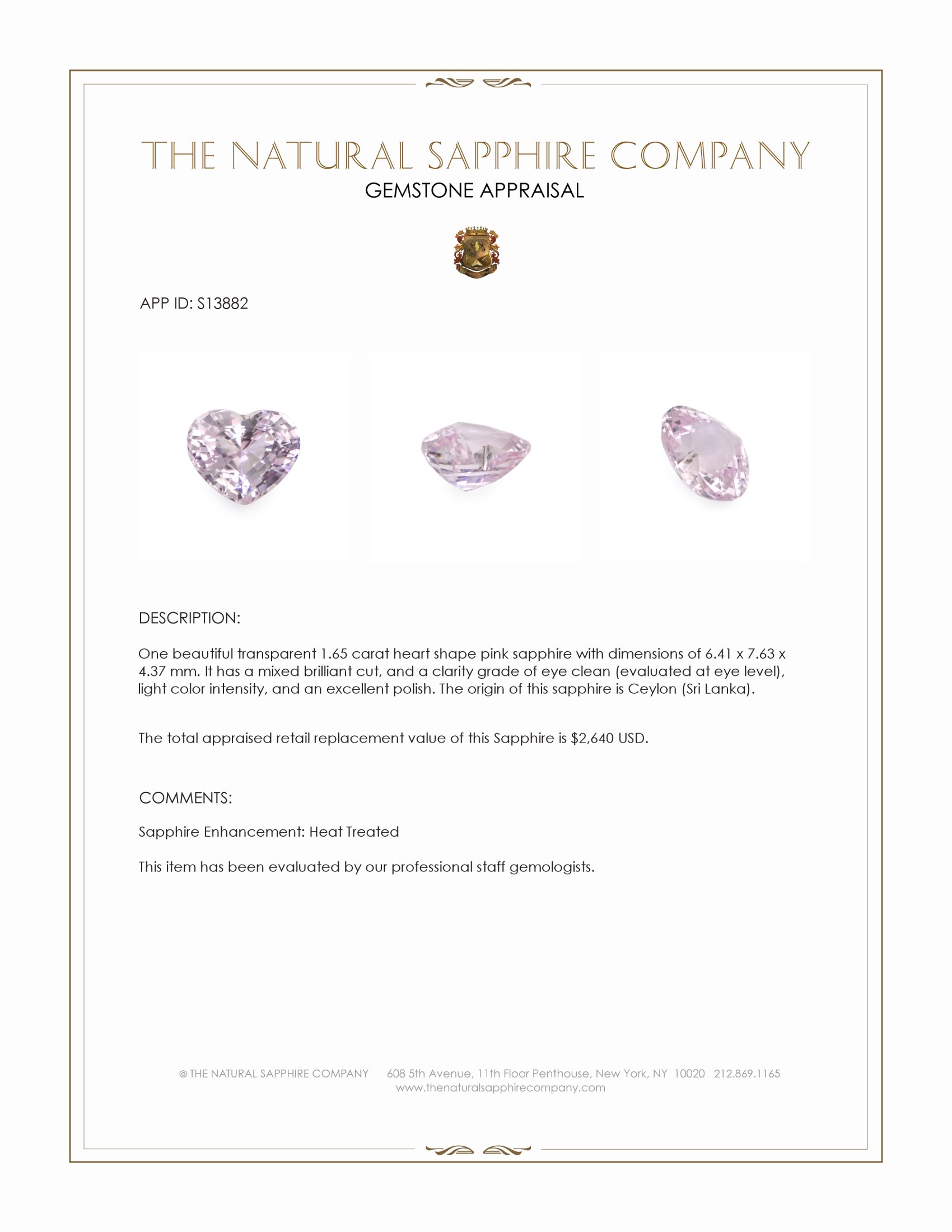 1.65 Ct. Pink Sapphire from Ceylon (Sri Lanka)