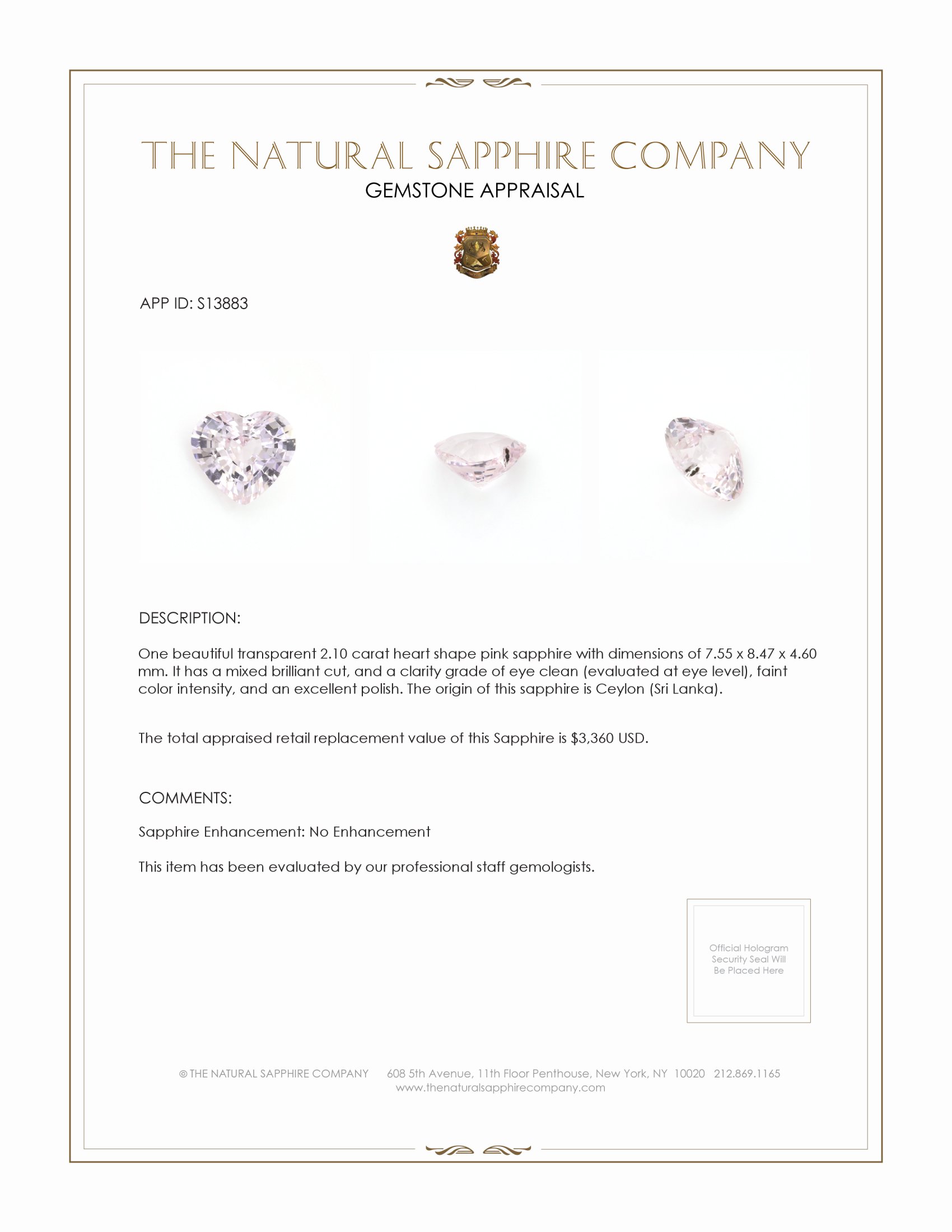 2.10 Ct. Pink Sapphire from Ceylon (Sri Lanka)