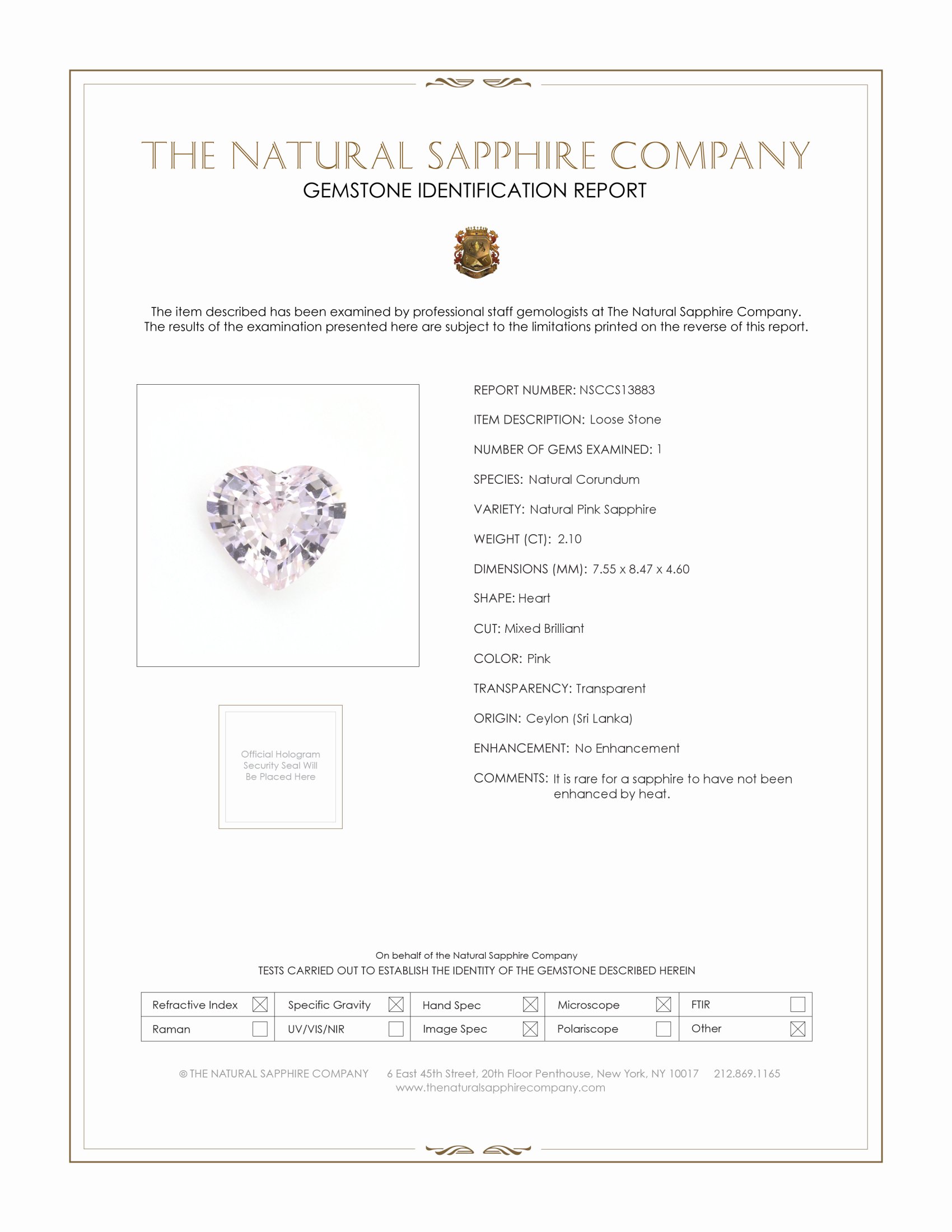 2.10 Ct. Pink Sapphire from Ceylon (Sri Lanka)