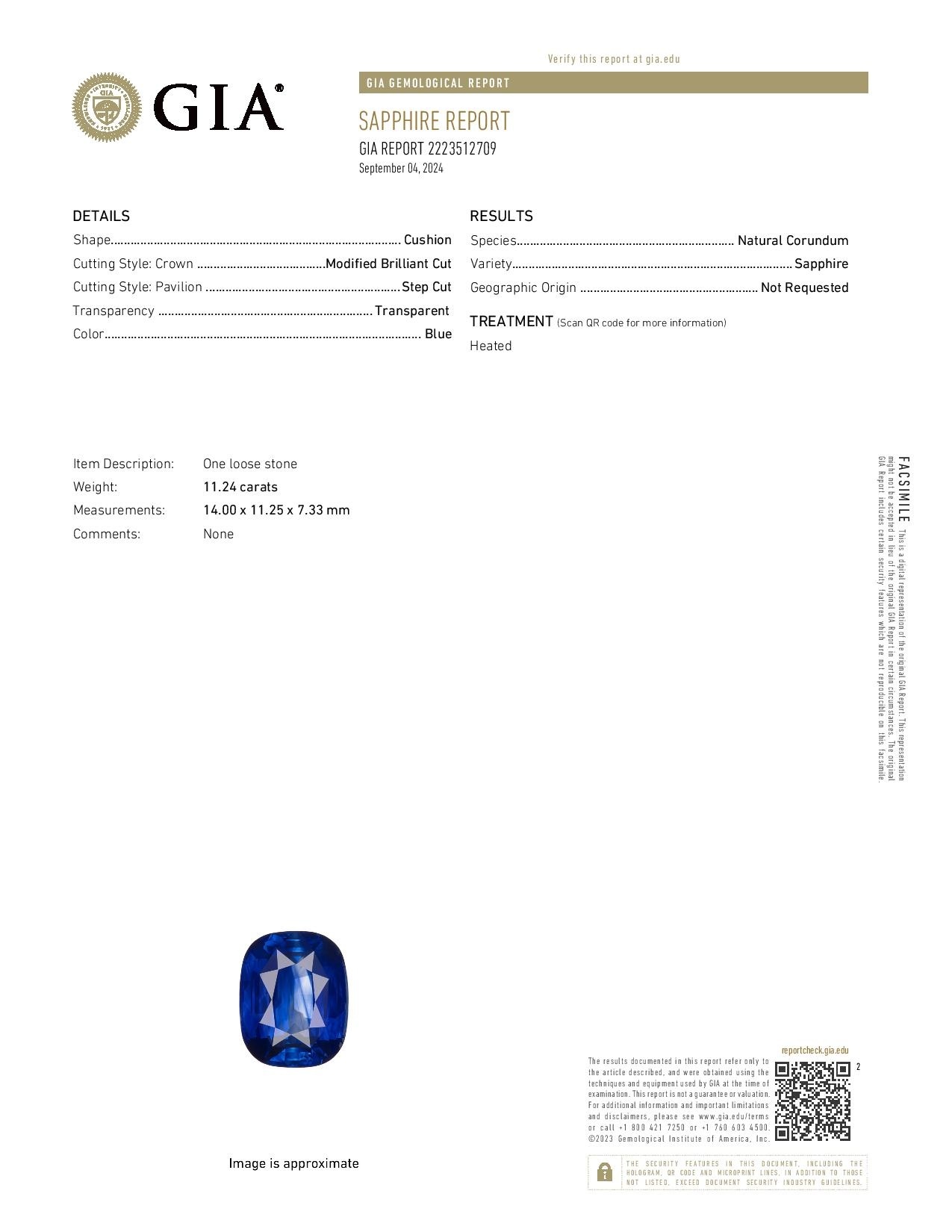 11.24 Ct. Blue Sapphire from Ceylon (Sri Lanka)