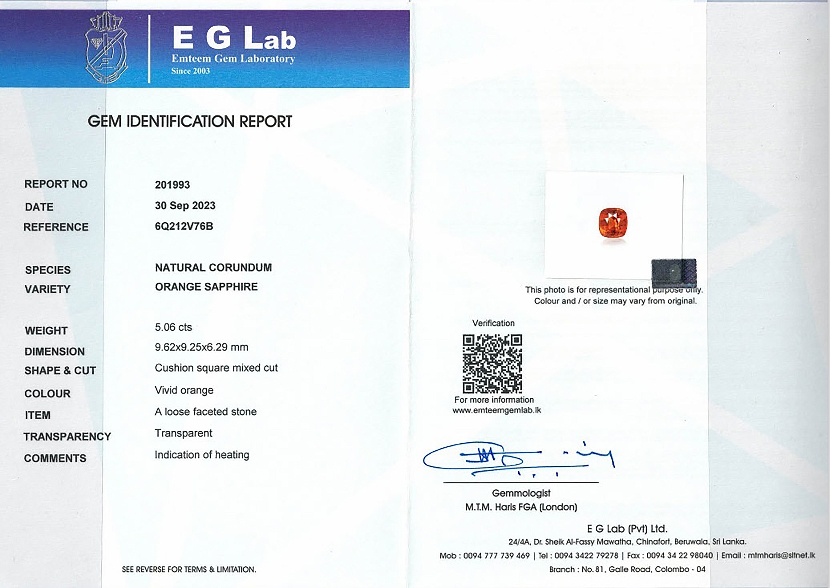 5.06 Ct. Orange Sapphire from Ceylon (Sri Lanka)