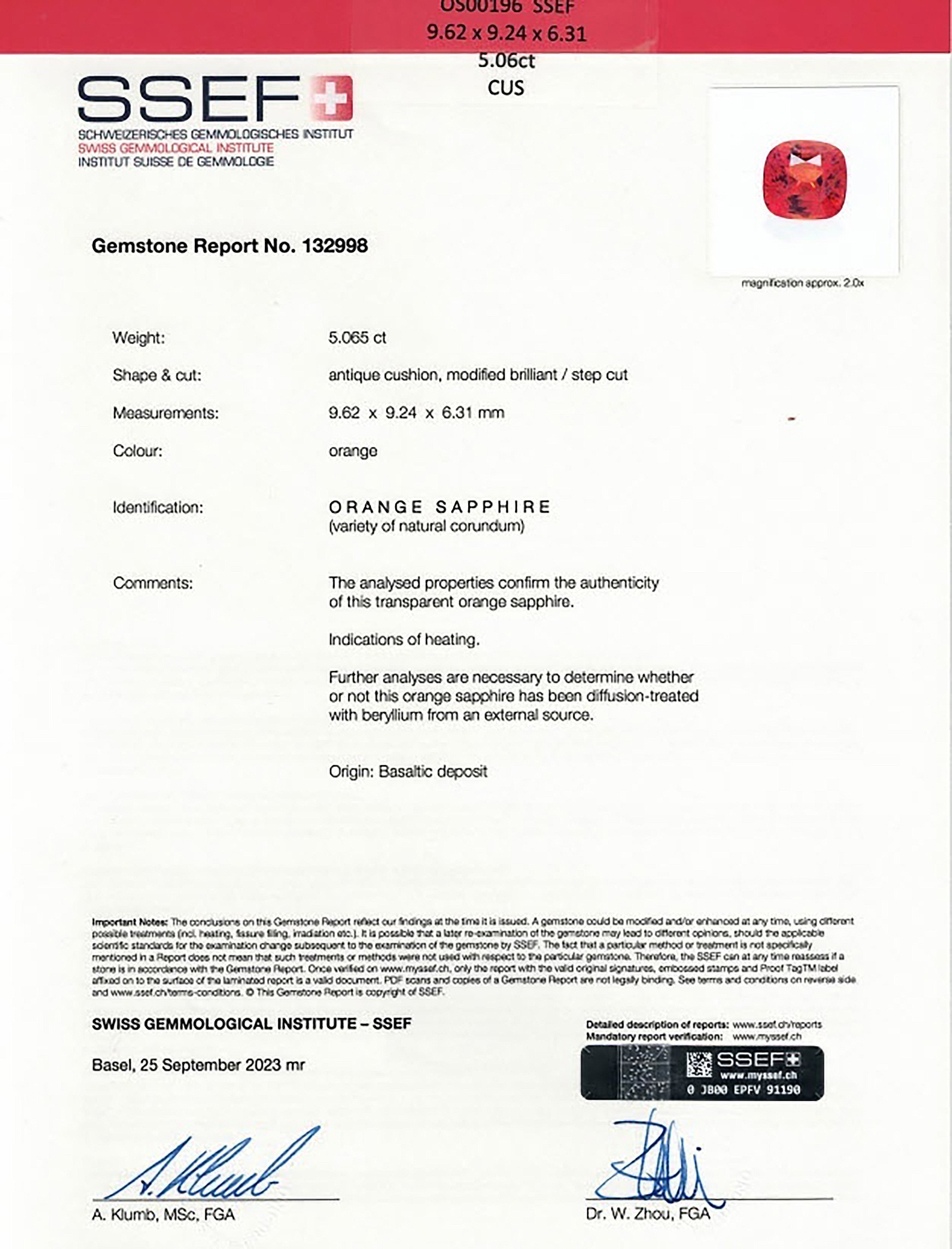 5.06 Ct. Orange Sapphire from Ceylon (Sri Lanka)