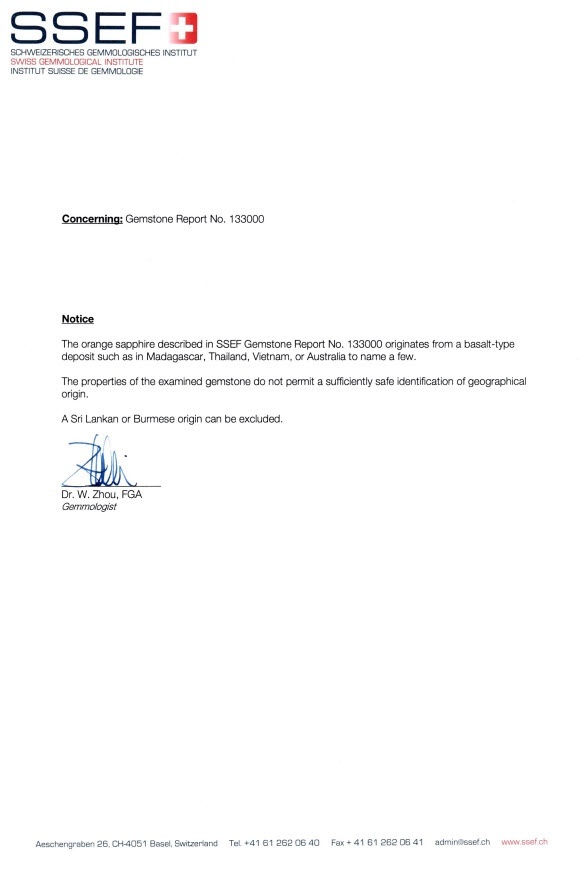 6.01 Ct. Orange Sapphire from Ceylon (Sri Lanka)