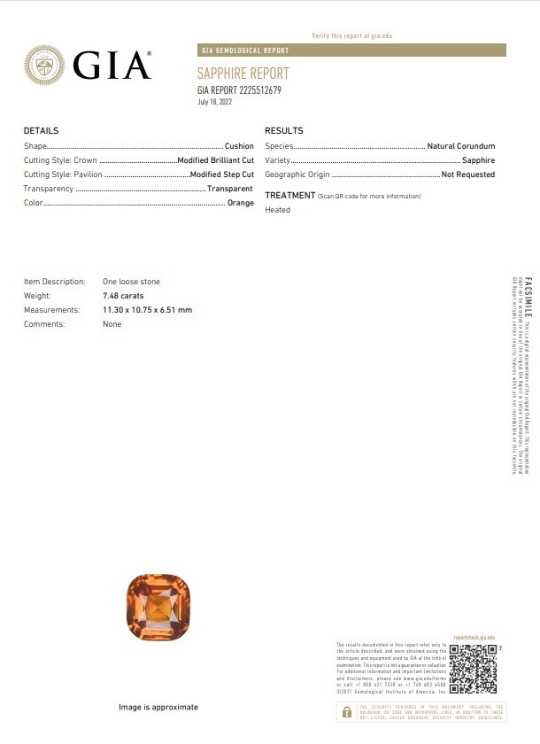 7.48 Ct. Orange Sapphire from Ceylon (Sri Lanka)