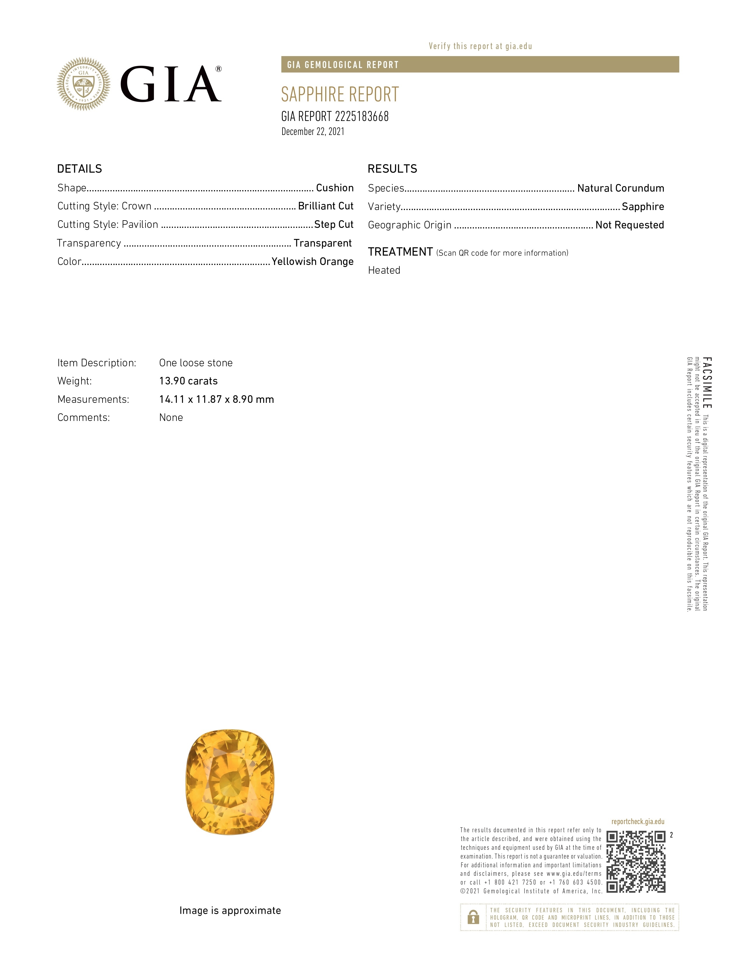 13.90 Ct. Yellowish Orange Sapphire from Ceylon (Sri Lanka)