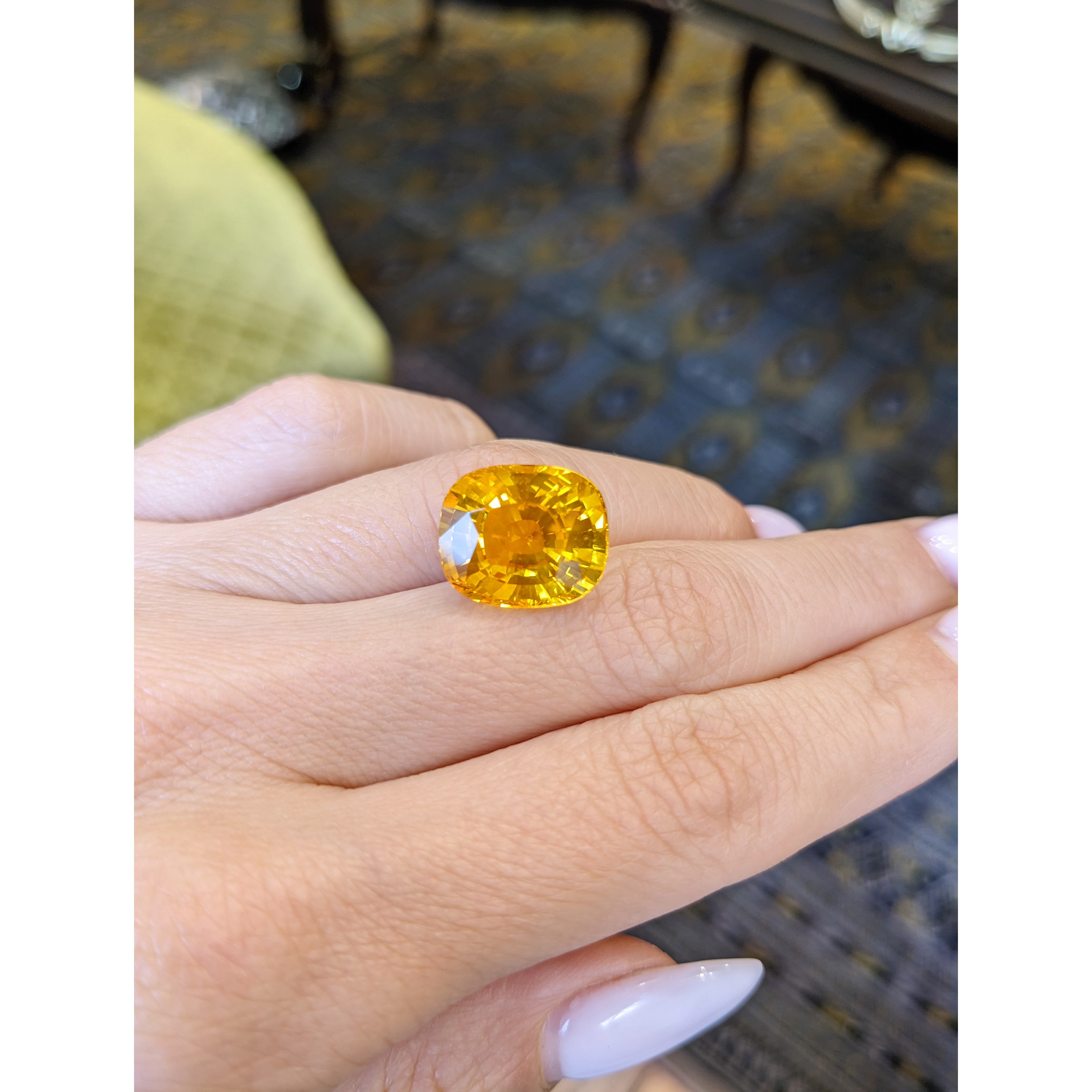 Loose Yellowish Orange Sapphire - Cushion 13.90 Ct. - #S13918