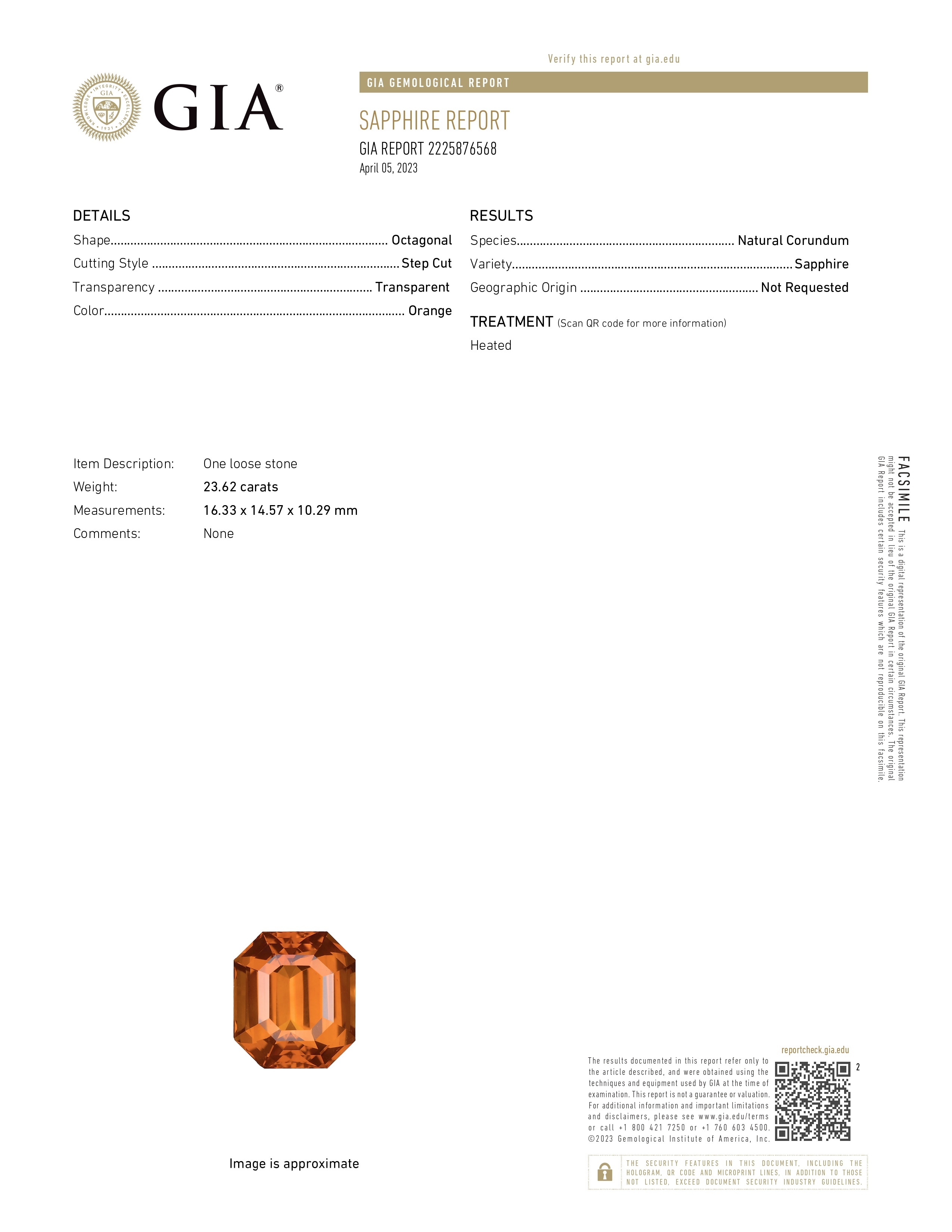 23.62 Ct. Orange Sapphire from Ceylon (Sri Lanka)