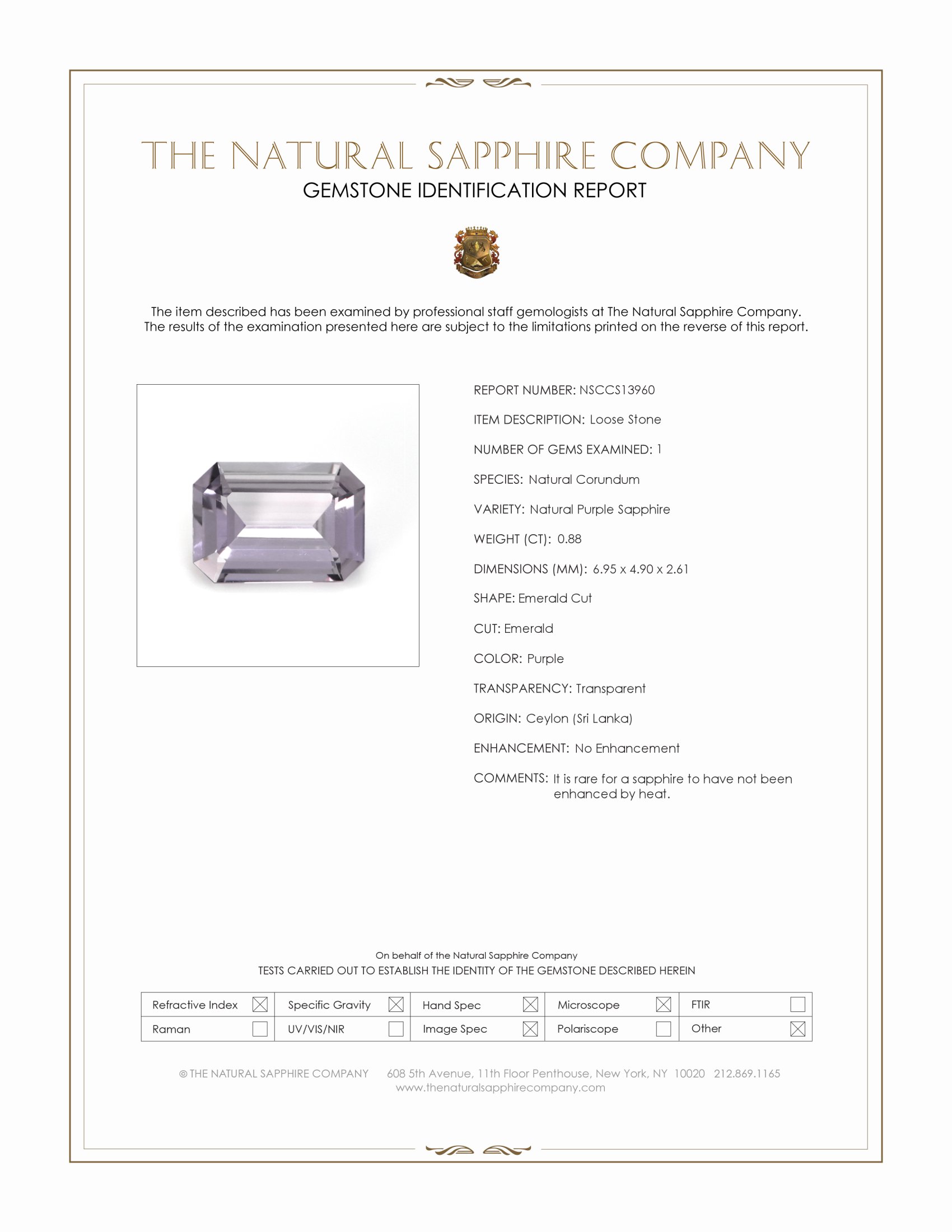 0.88 Ct. Purple Sapphire from Ceylon (Sri Lanka)