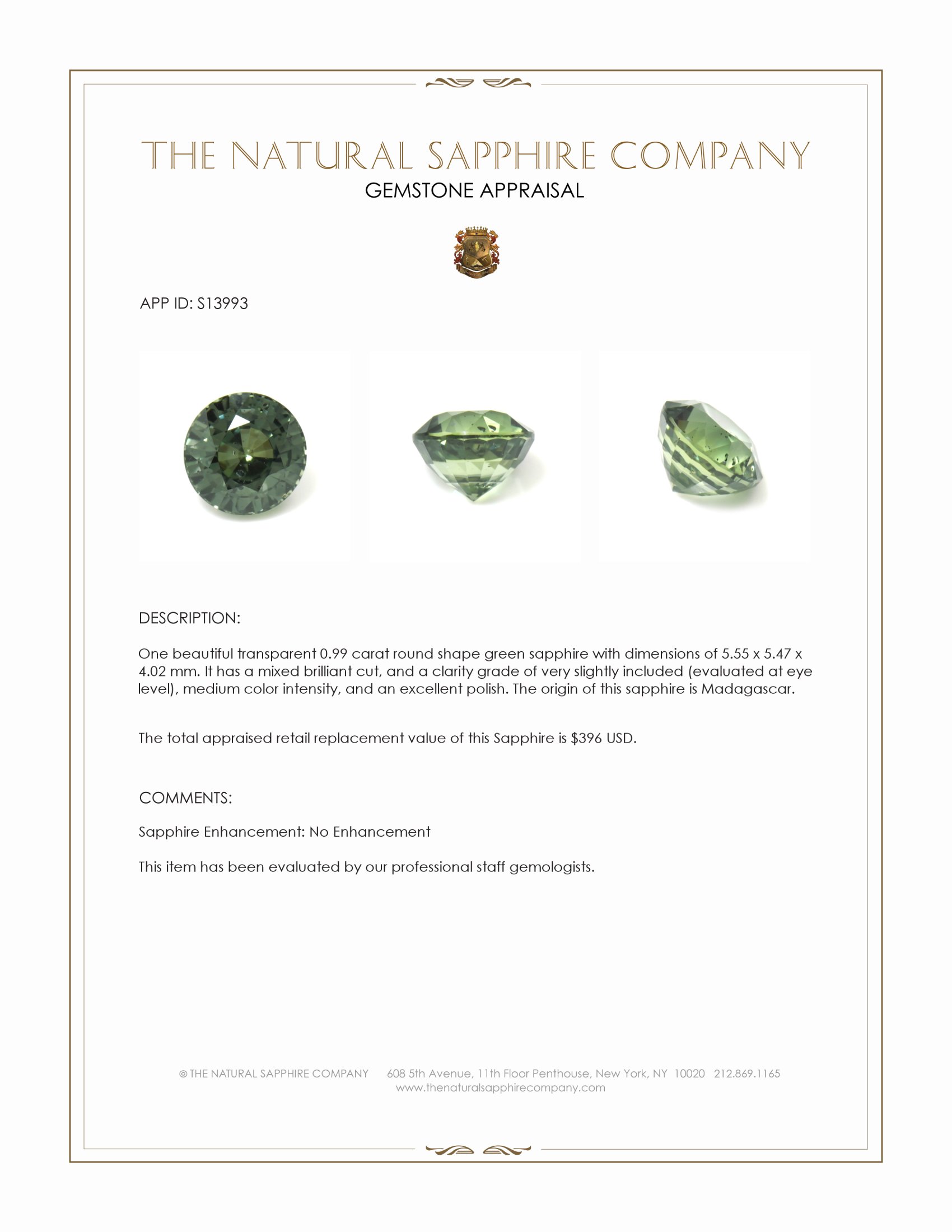 0.99 Ct. Green Sapphire from Madagascar