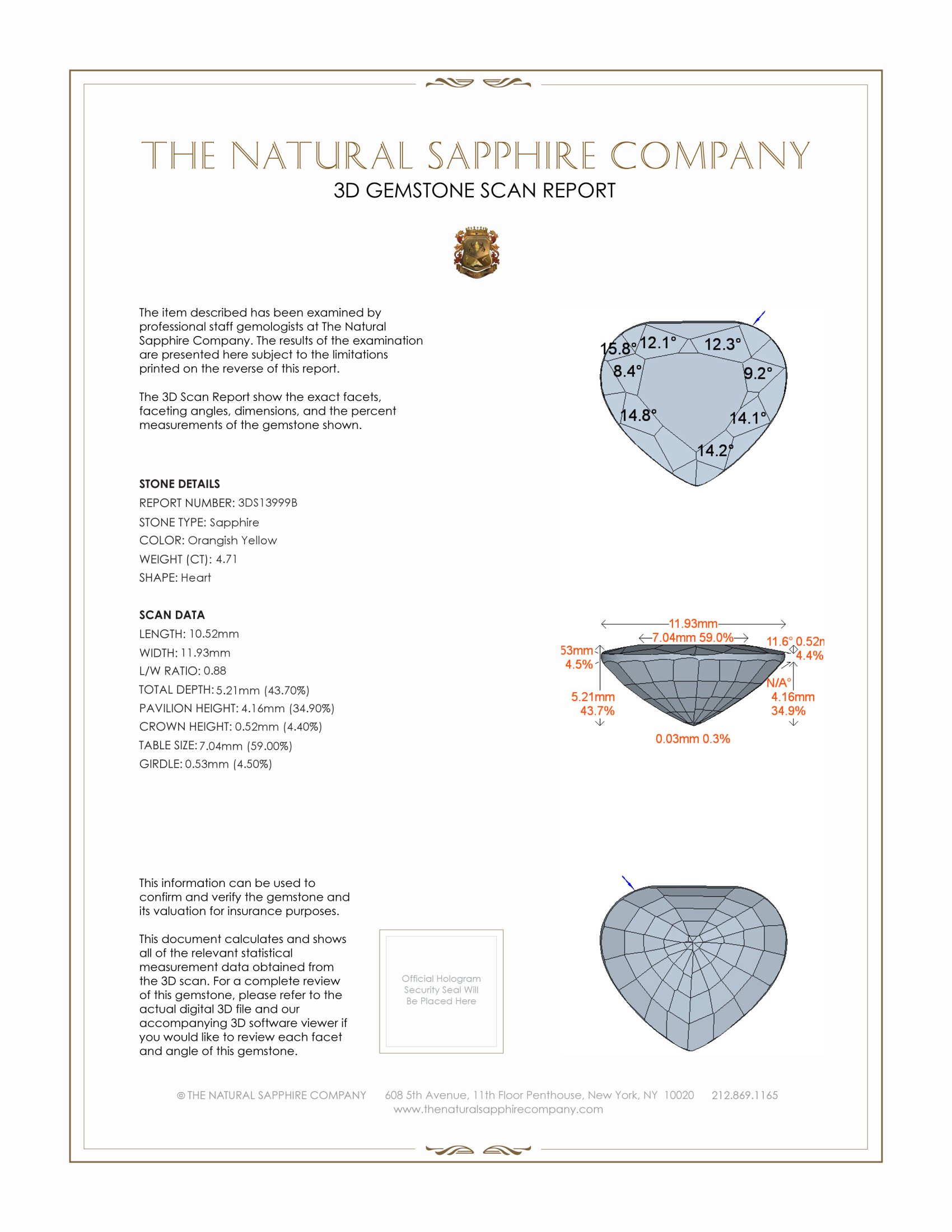 4.71 Ct. Orangish Yellow Sapphire from Ceylon (Sri Lanka)