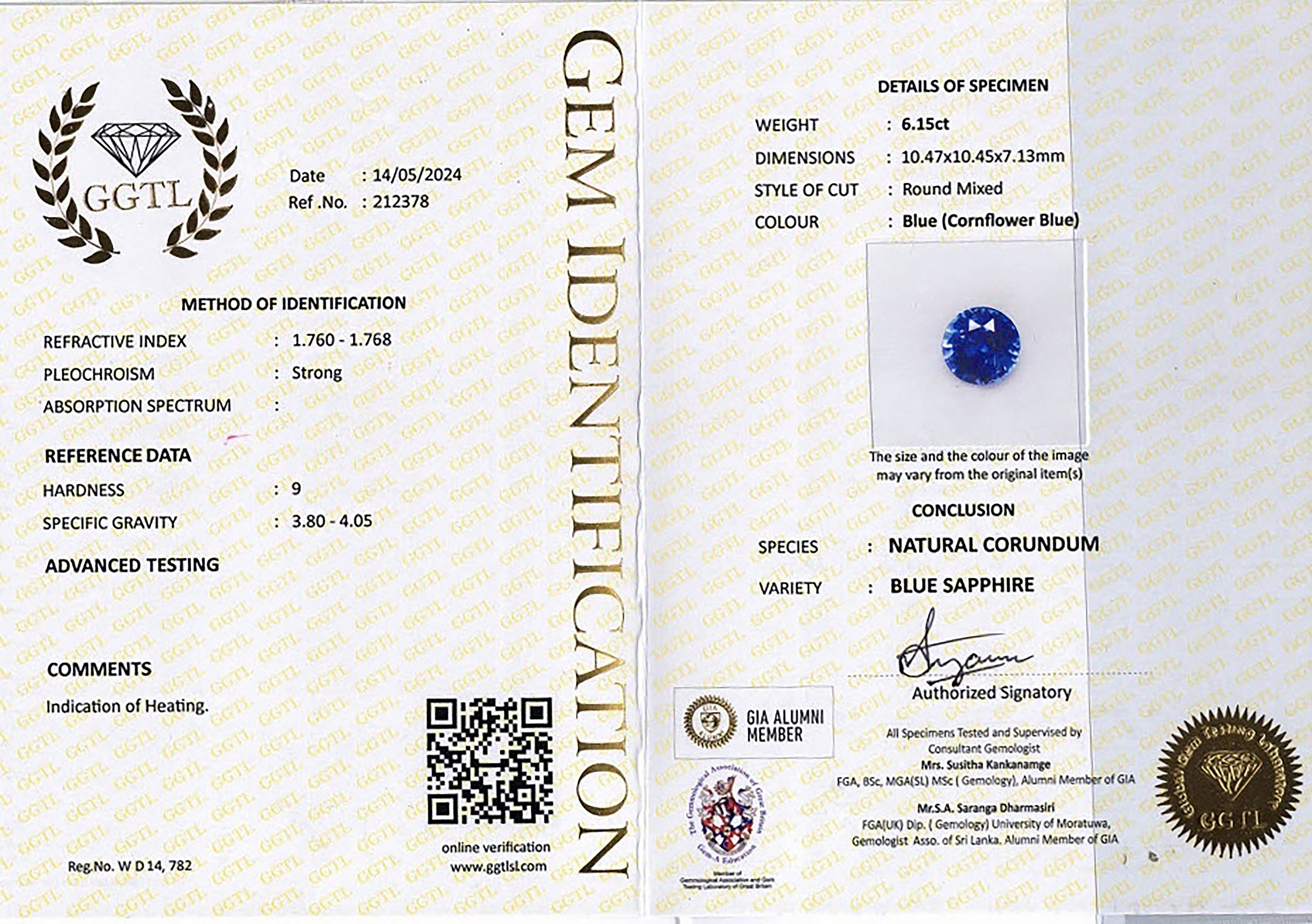 6.15 Ct. Blue Sapphire from Ceylon (Sri Lanka)