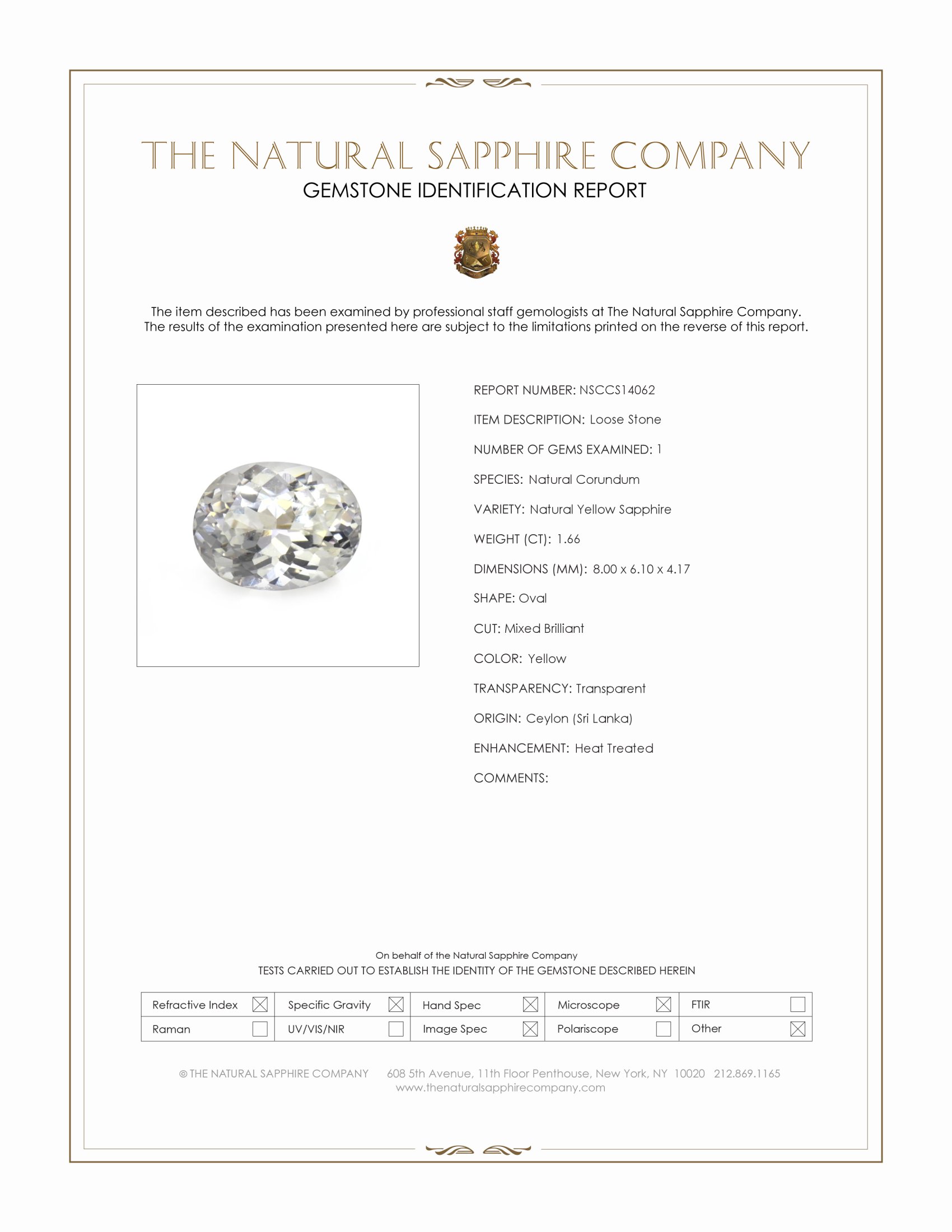 1.66 Ct. Yellow Sapphire from Ceylon (Sri Lanka)