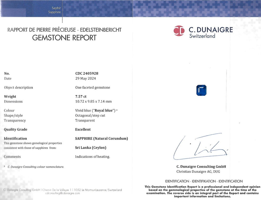 7.57 Ct. Blue Sapphire from Ceylon (Sri Lanka)
