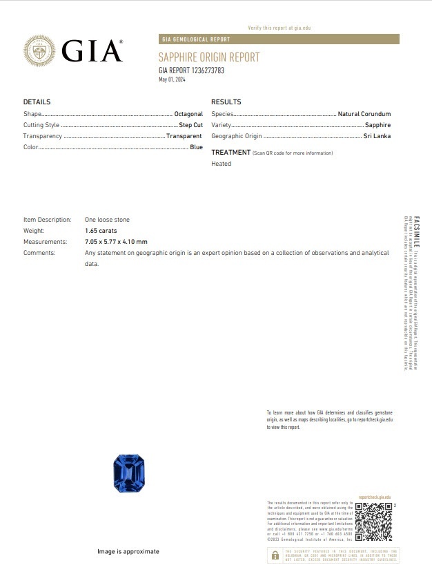 1.65 Ct. Blue Sapphire from Ceylon (Sri Lanka)