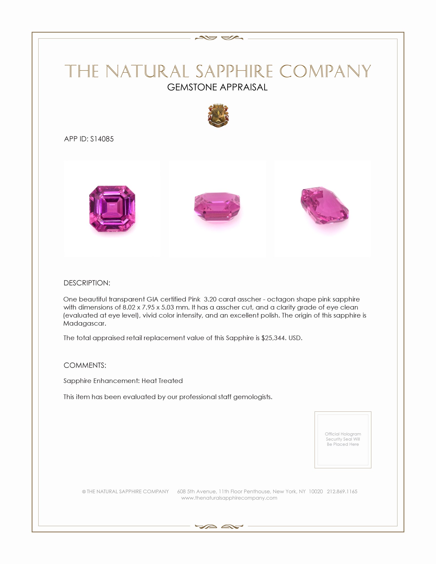 3.20 Ct. Pink Sapphire from Madagascar