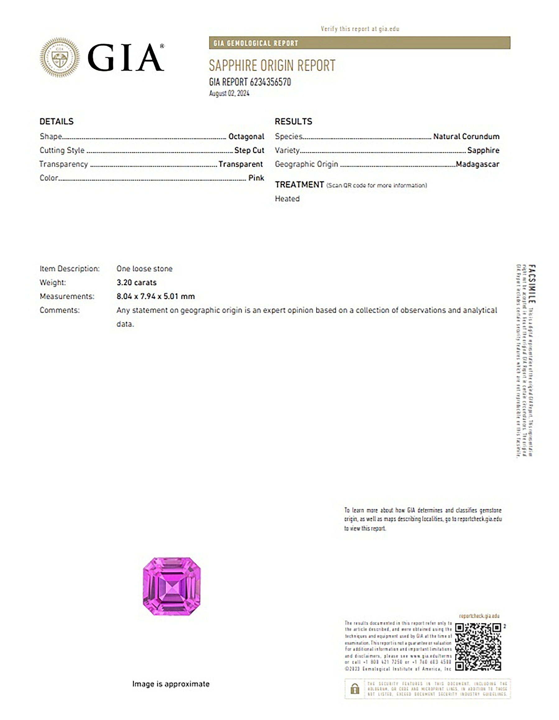 3.20 Ct. Pink Sapphire from Madagascar