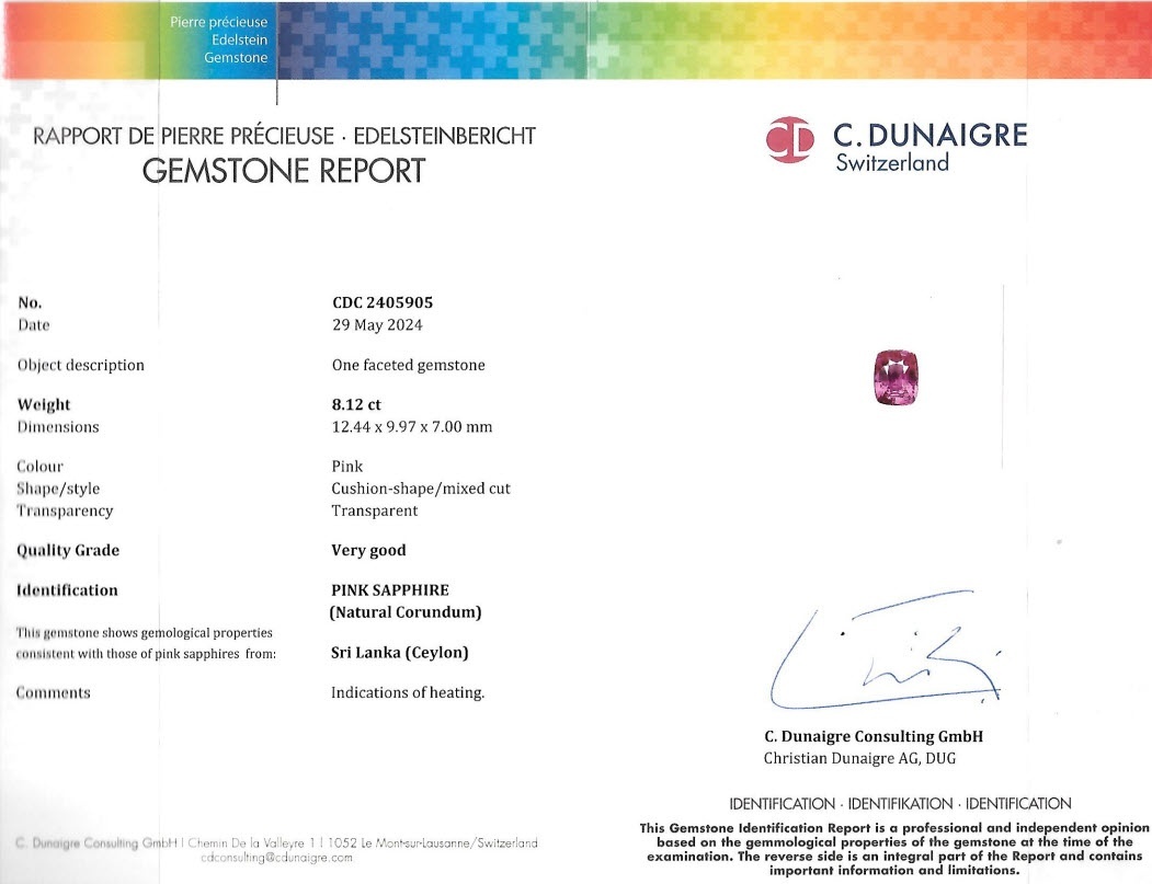 8.12 Ct. Pink Sapphire from Ceylon (Sri Lanka)