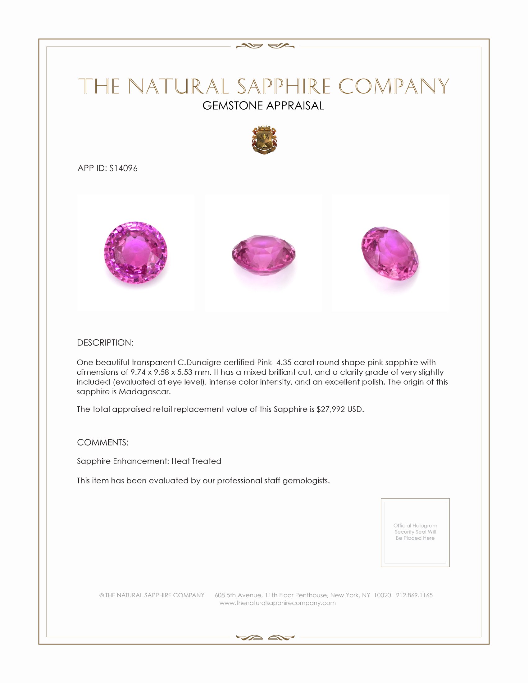 4.35 Ct. Pink Sapphire from Madagascar