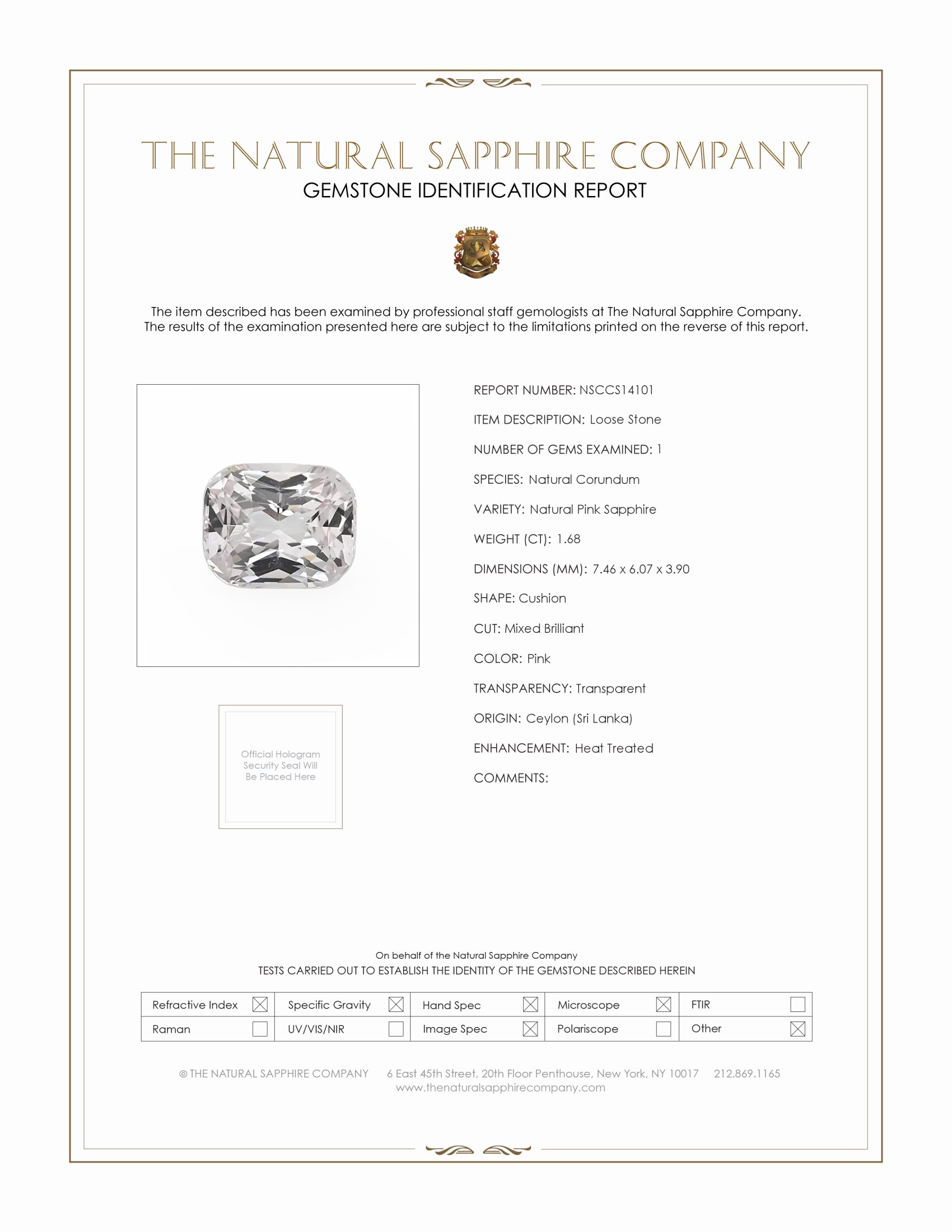 1.68 Ct. Pink Sapphire from Ceylon (Sri Lanka)