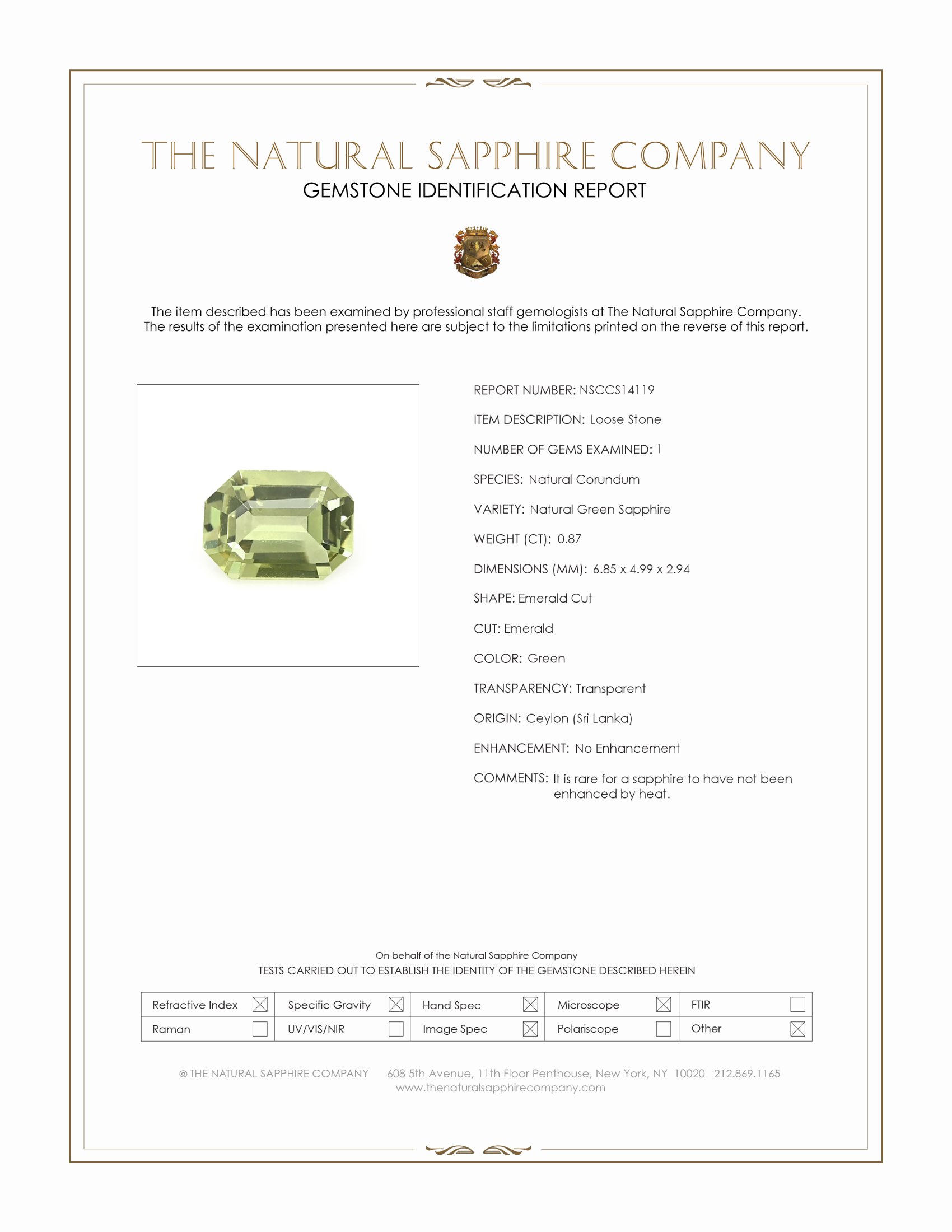 0.87 Ct. Green Sapphire from Ceylon (Sri Lanka)