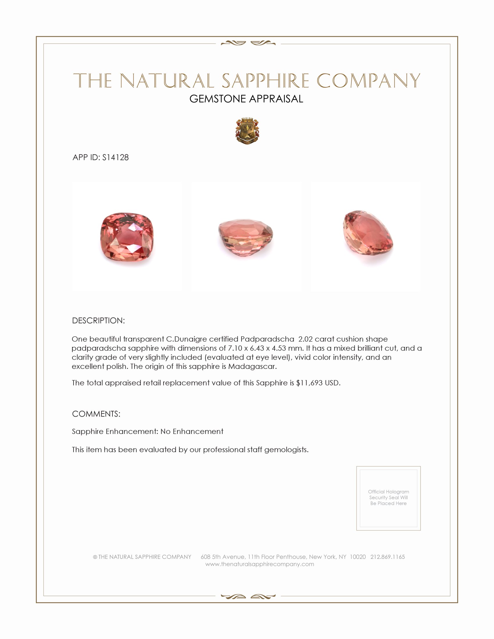 2.02 Ct. Padparadscha Sapphire from Madagascar