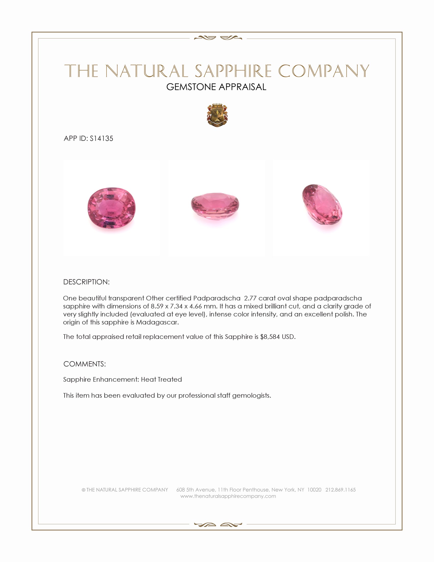 2.77 Ct. Padparadscha Sapphire from Madagascar