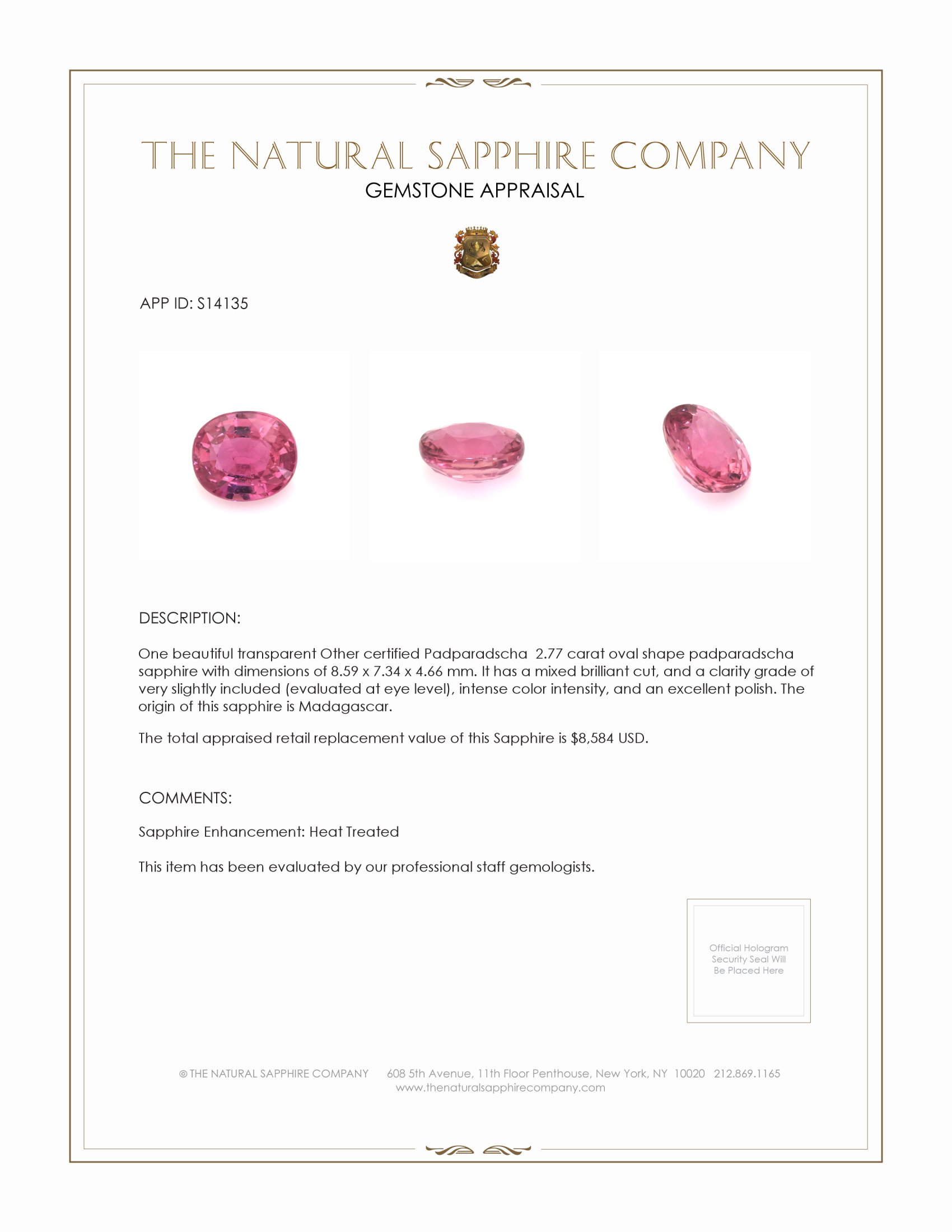 2.77 Ct. Padparadscha Sapphire from Madagascar