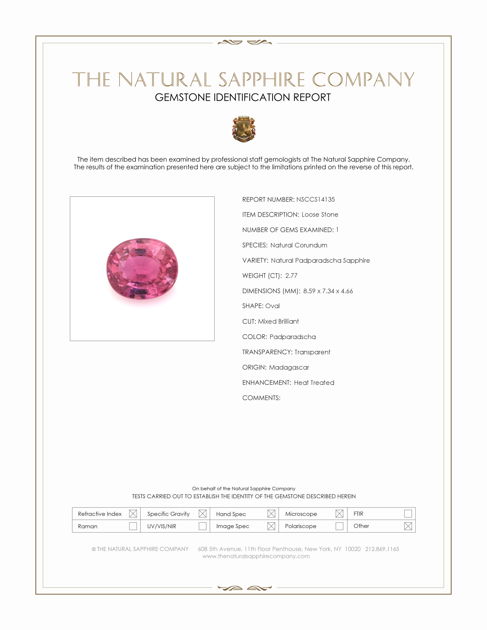 2.77 Ct. Padparadscha Sapphire from Madagascar