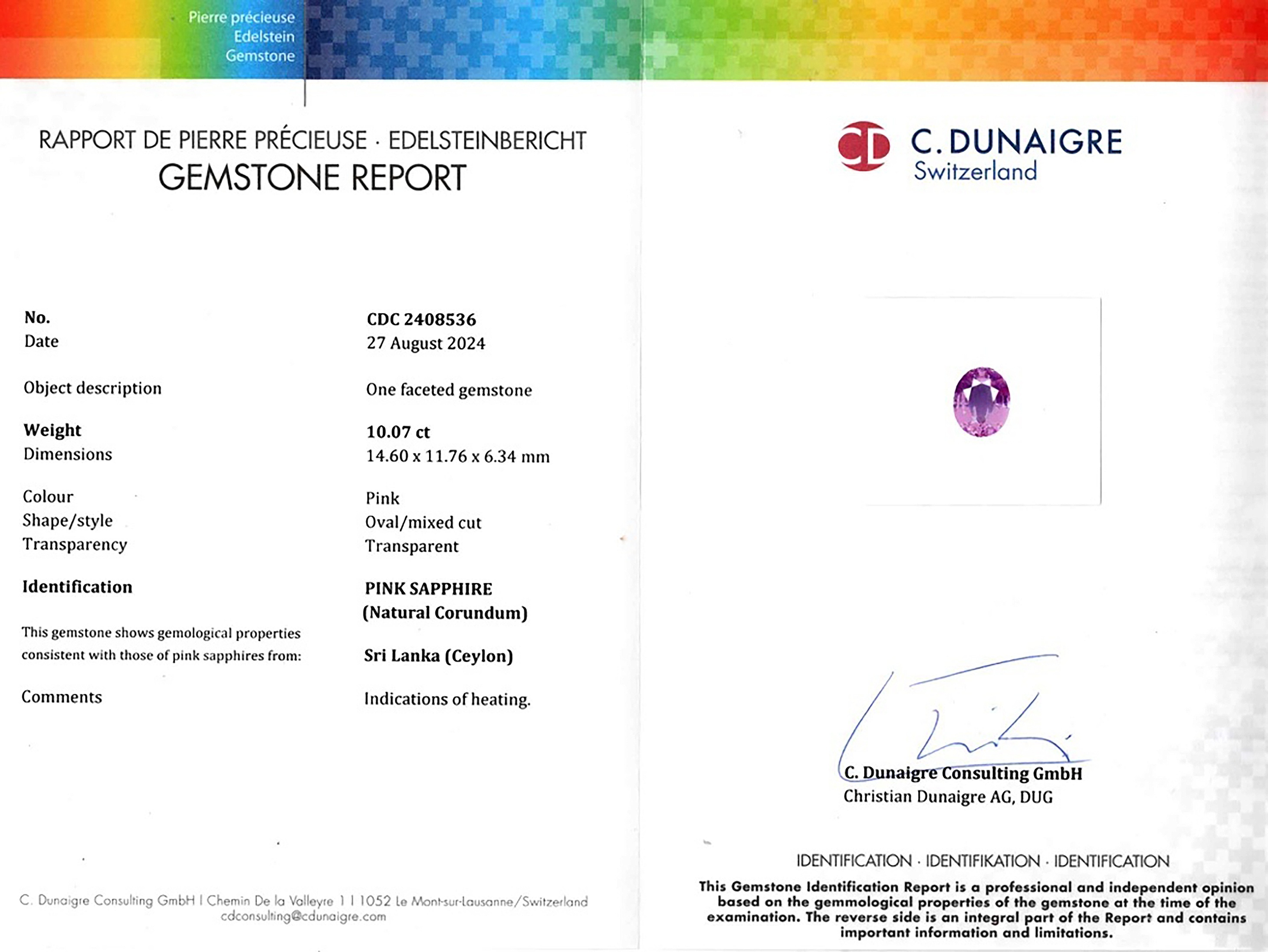 10.07 Ct. Pink Sapphire from Ceylon (Sri Lanka)