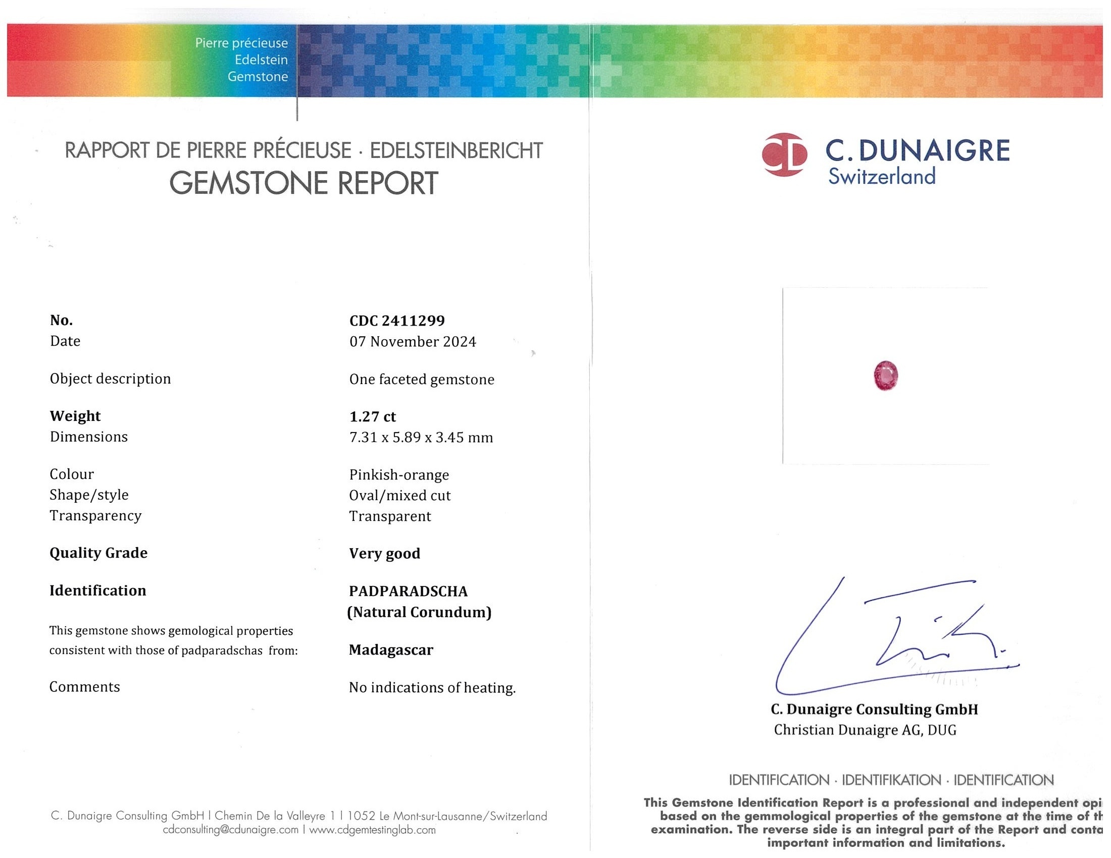 1.24 Ct. Padparadscha Sapphire from Ceylon (Sri Lanka)