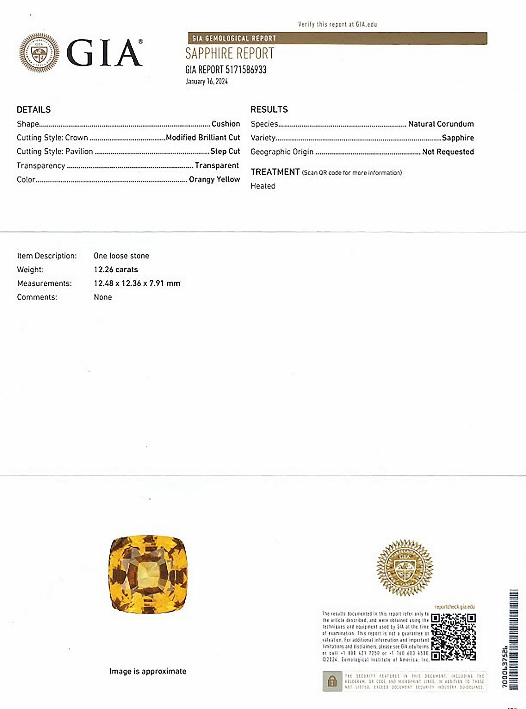 12.26 Ct. Orangish Yellow Sapphire from Ceylon (Sri Lanka)