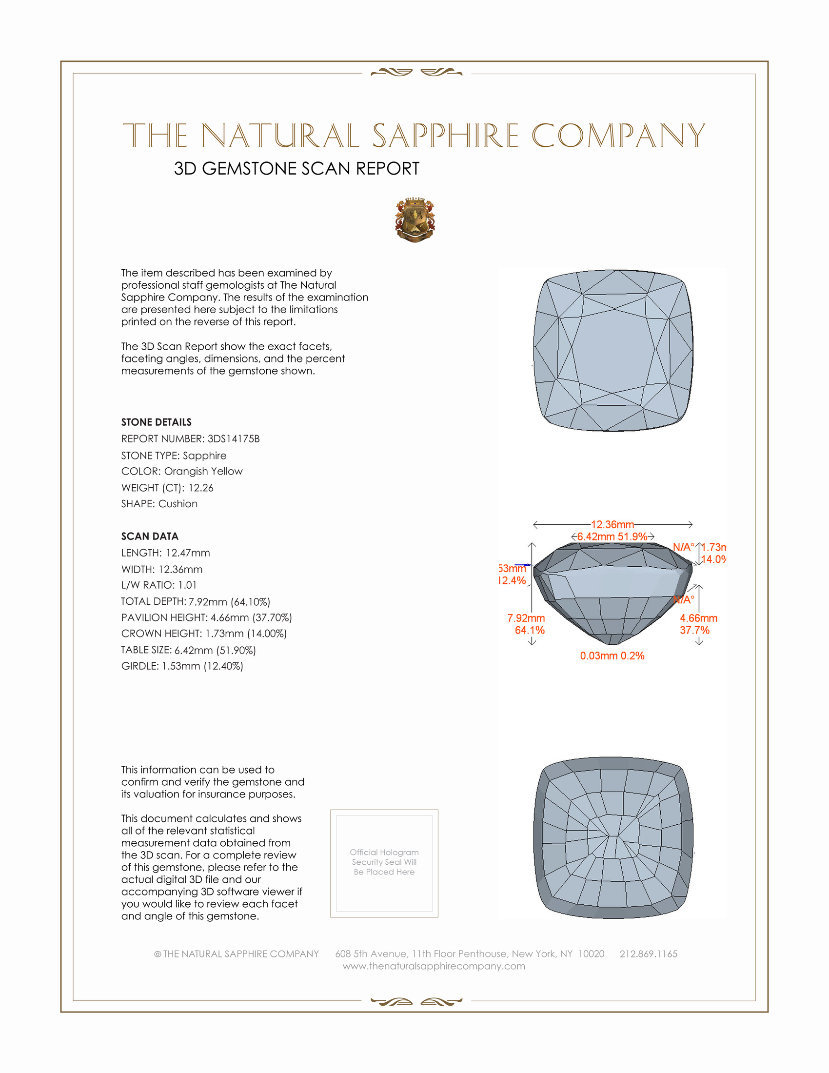 12.26 Ct. Orangish Yellow Sapphire from Ceylon (Sri Lanka)