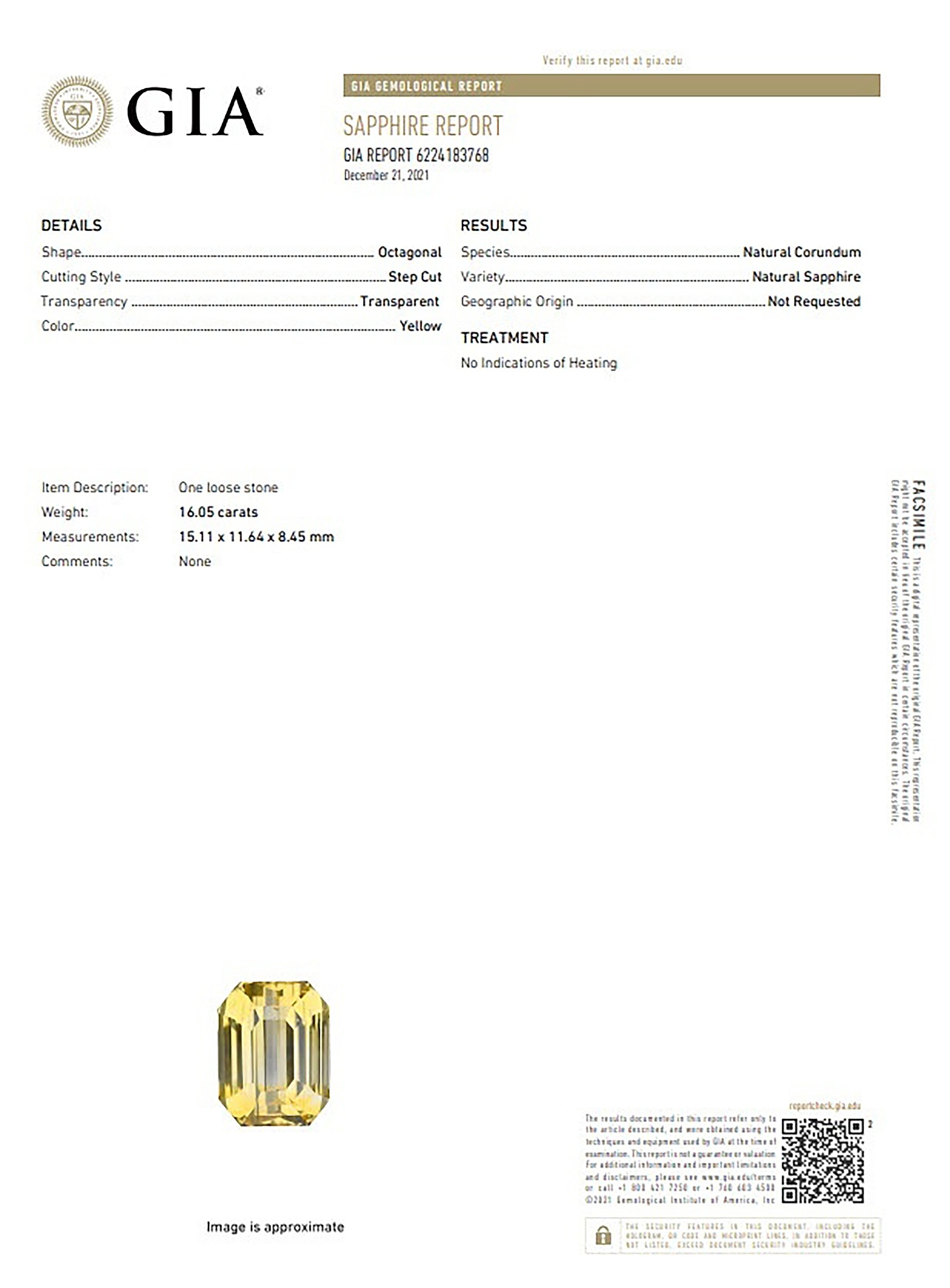 16.05 Ct. Yellow Sapphire from Ceylon (Sri Lanka)
