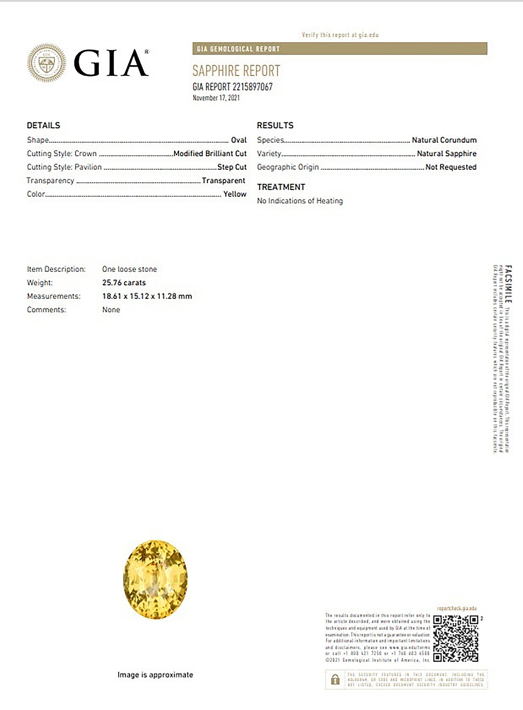 25.76 Ct. Yellow Sapphire from Ceylon (Sri Lanka)