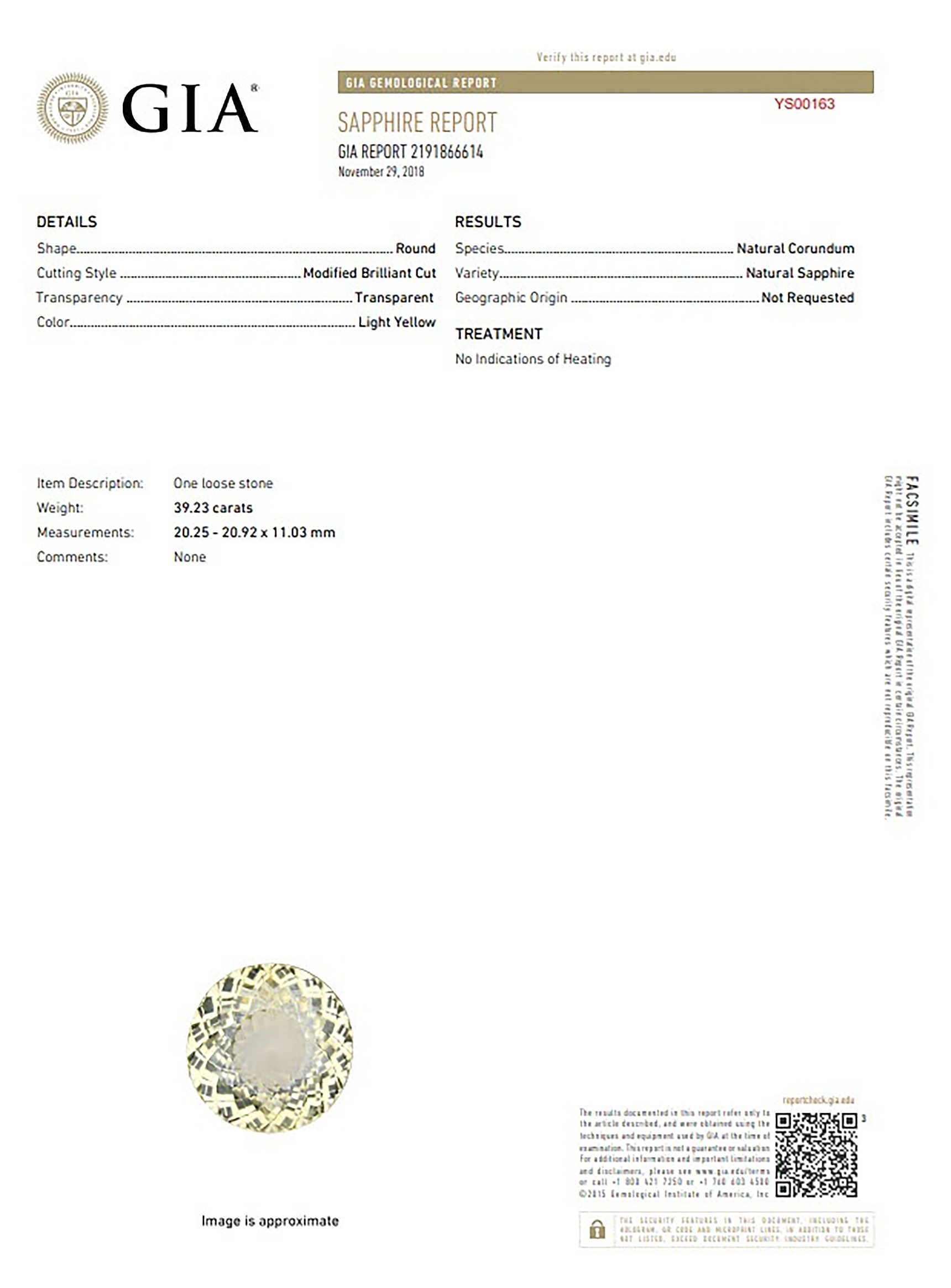 39.23 Ct. Yellow Sapphire from Ceylon (Sri Lanka)