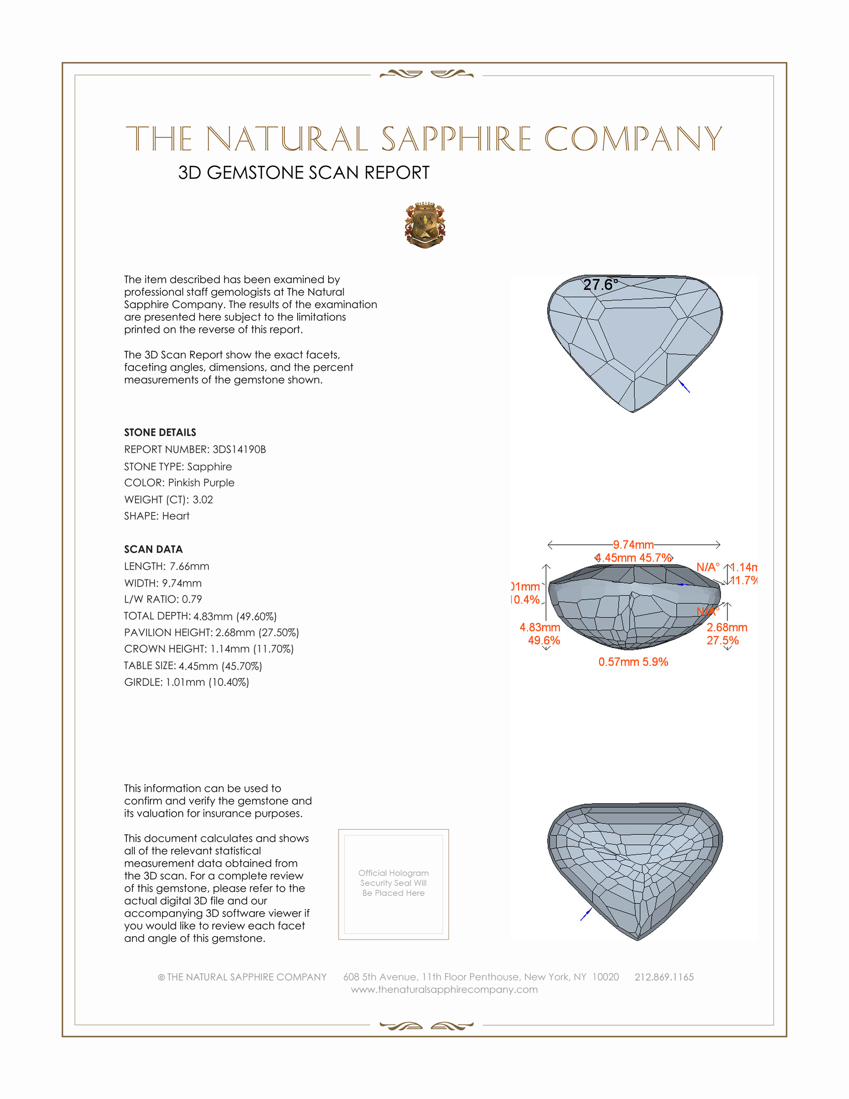 3.02 Ct. Pinkish Purple Sapphire from Ceylon (Sri Lanka)