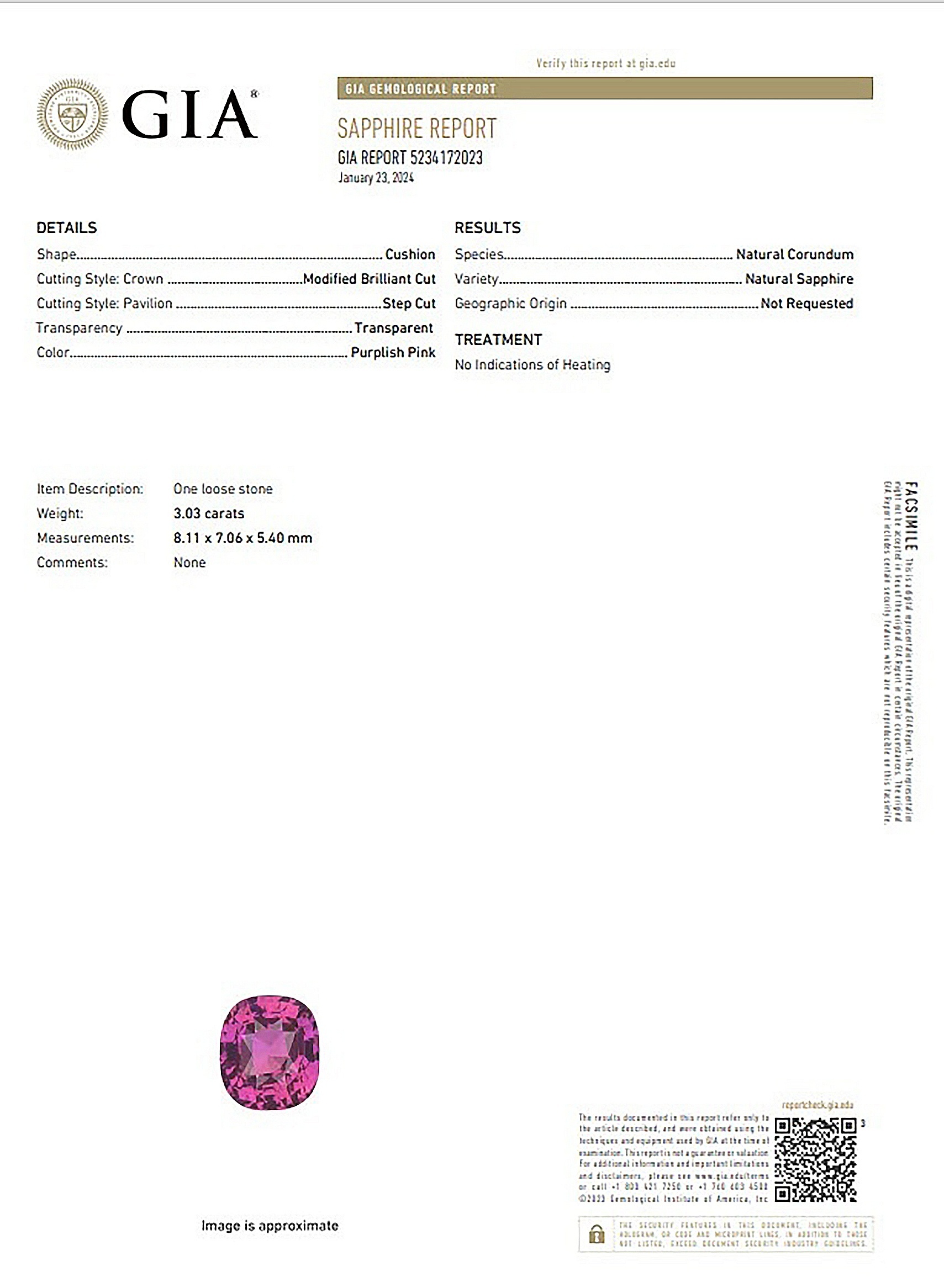 3.03 Ct. Purplish Pink Sapphire from Ceylon (Sri Lanka)