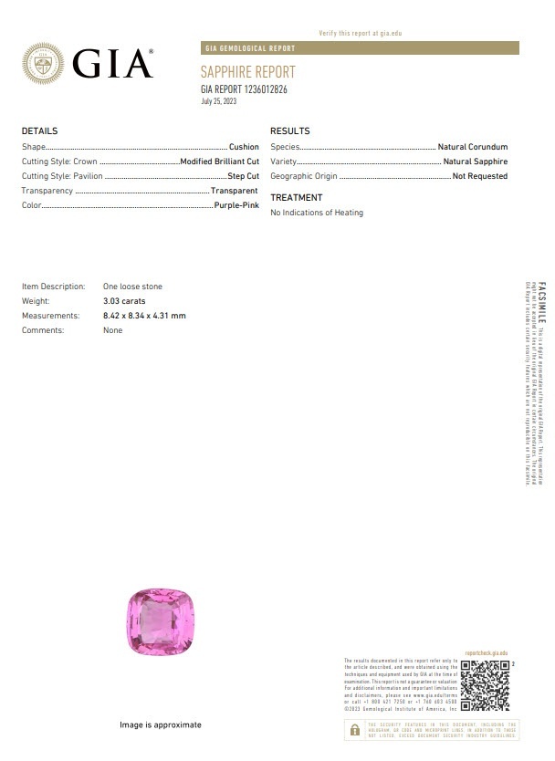 3.03 Ct. Purplish Pink Sapphire from Ceylon (Sri Lanka)