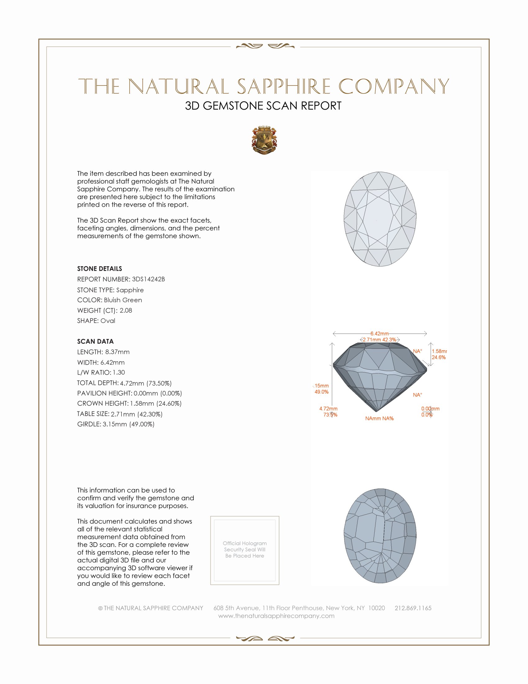 2.08 Ct. Bluish Green Sapphire from Ceylon (Sri Lanka)