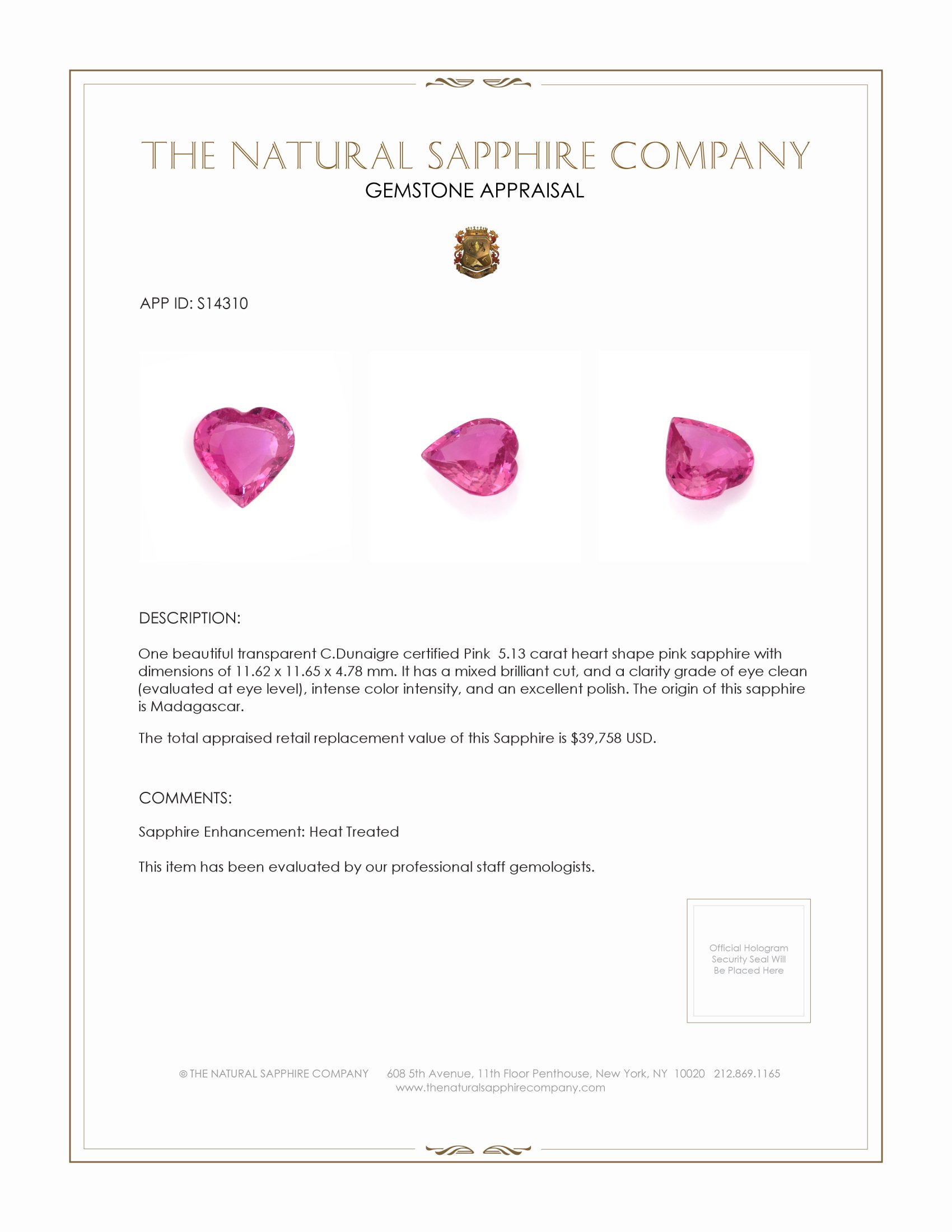 5.13 Ct. Pink Sapphire from Madagascar