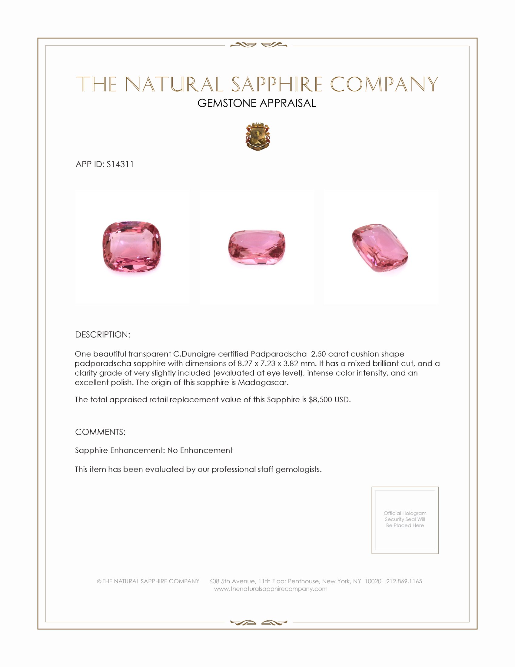 2.50 Ct. Padparadscha Sapphire from Madagascar