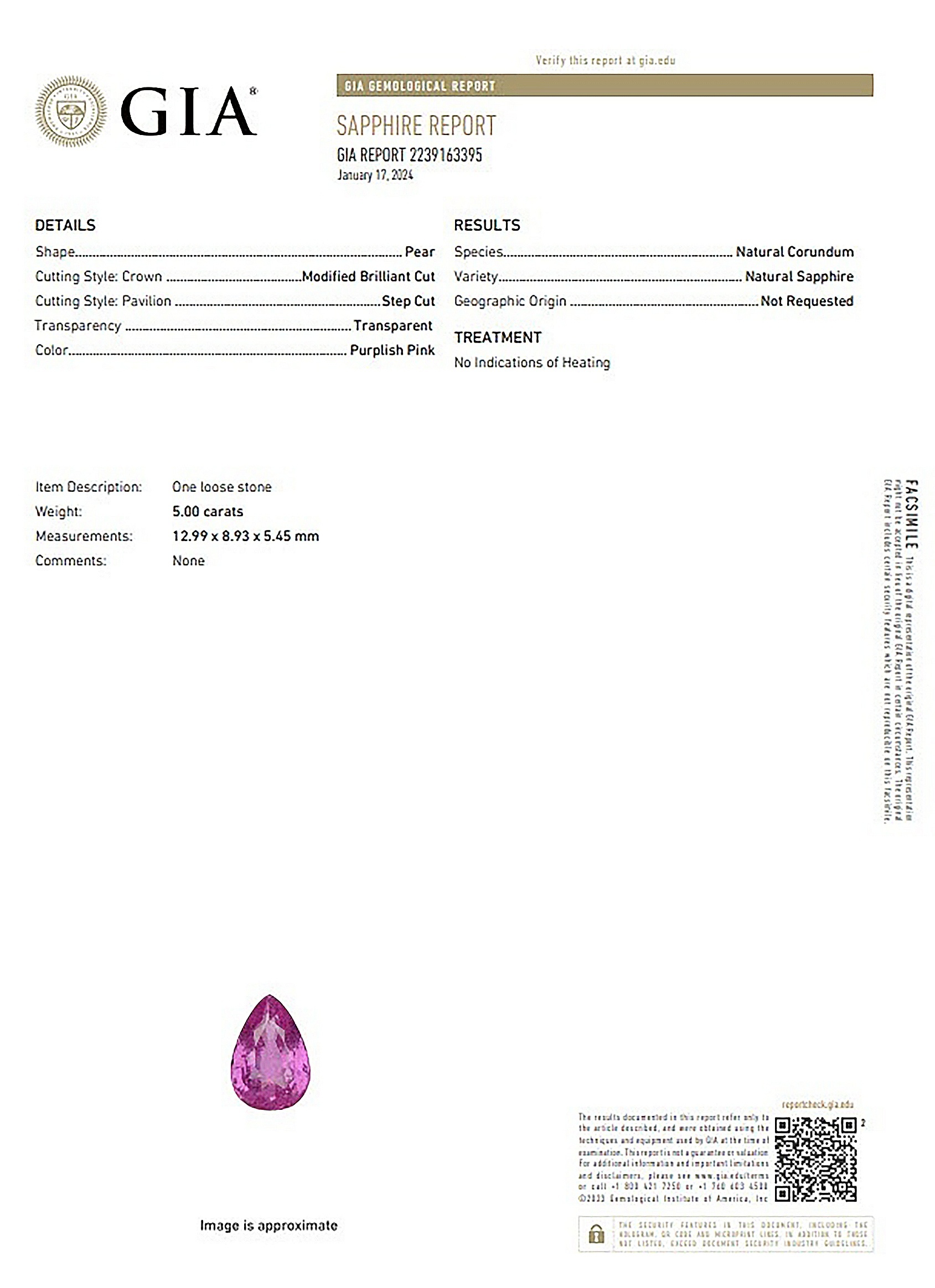 5.00 Ct. Purplish Pink Sapphire from Madagascar