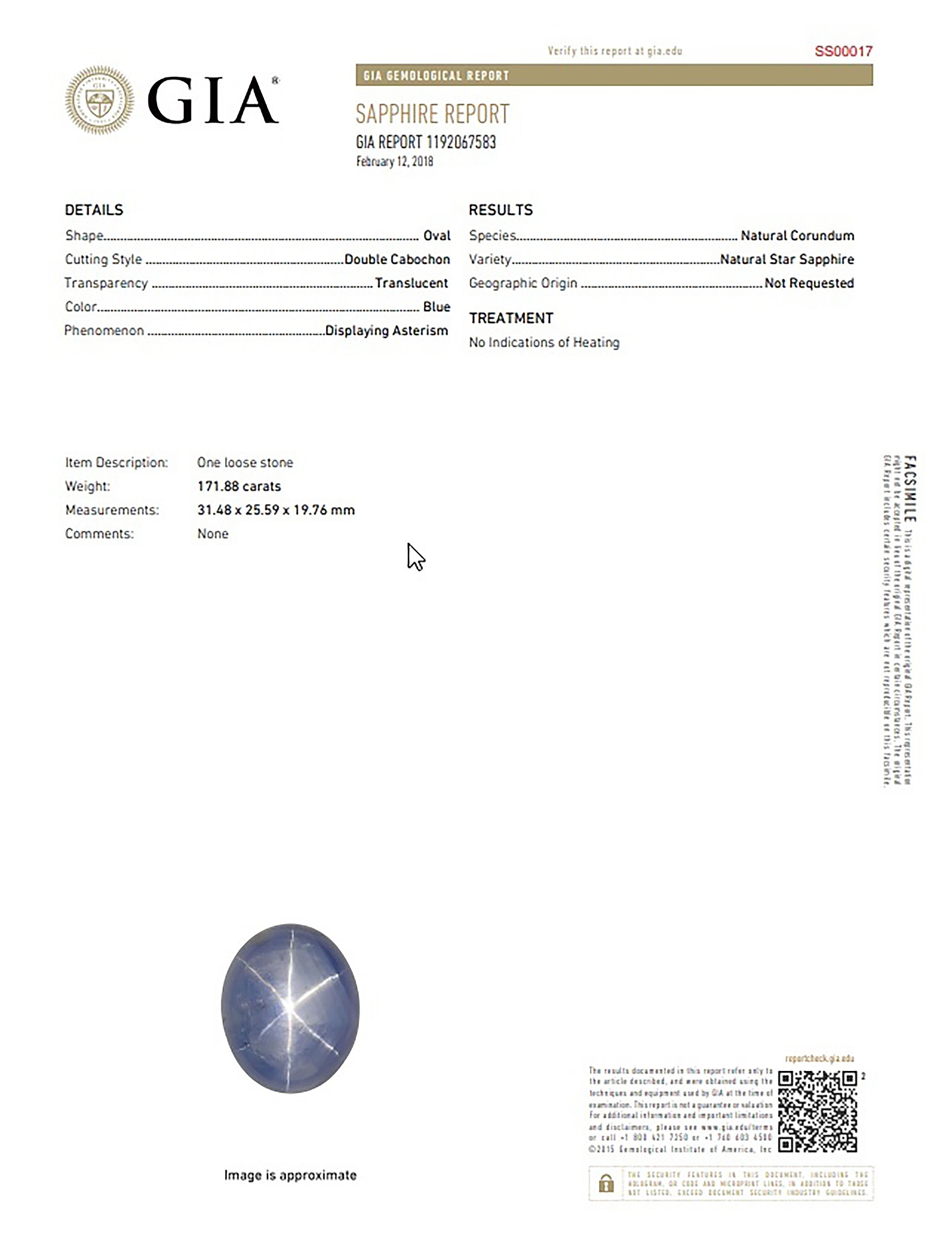 171.88 Ct. Blue Star Sapphire from Ceylon (Sri Lanka)