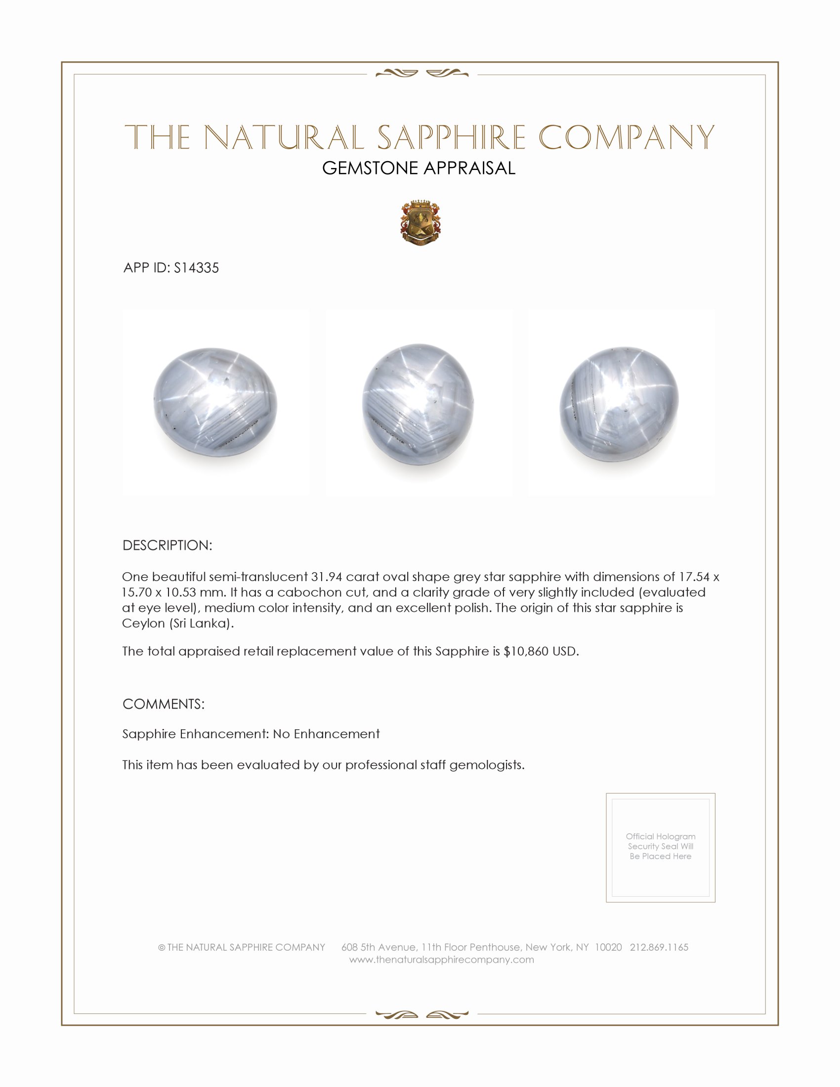 31.94 Ct. Grey Star Sapphire from Ceylon (Sri Lanka)