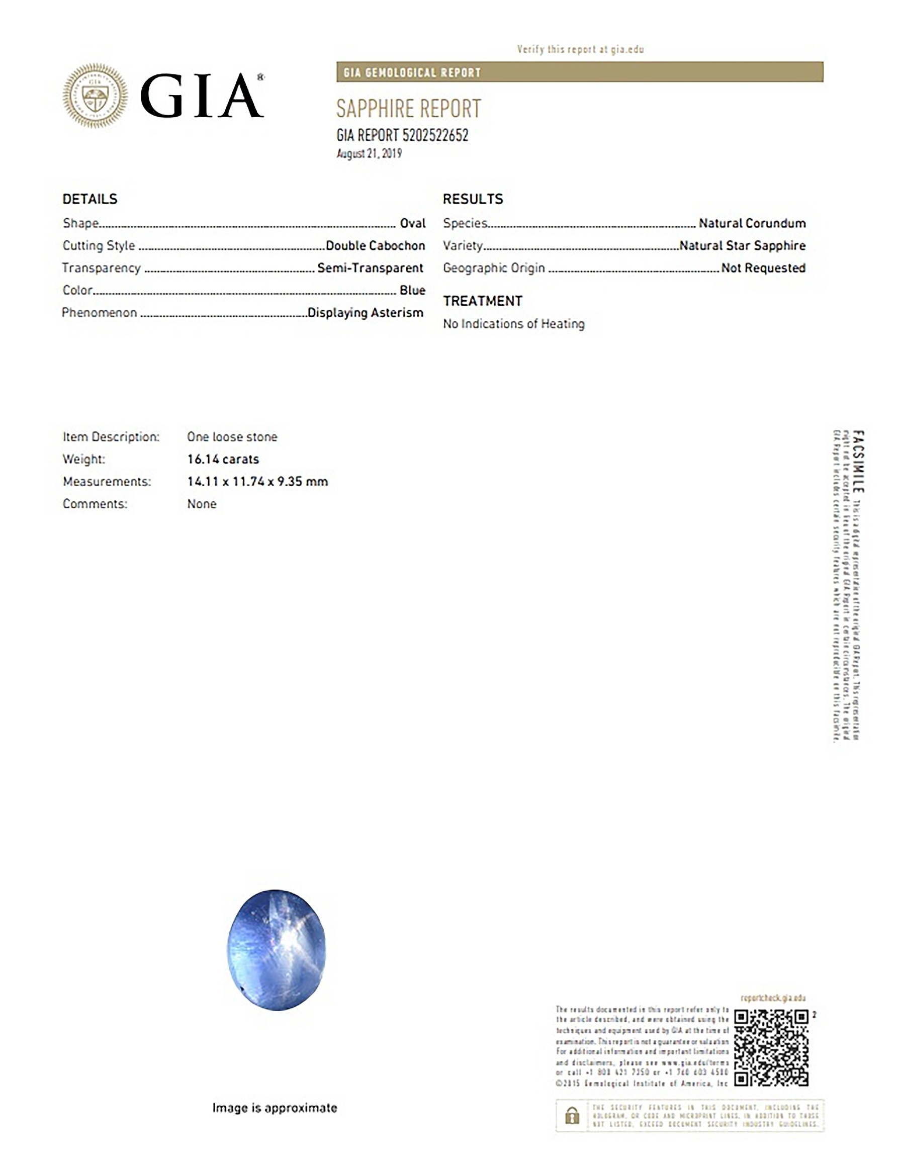 16.14 Ct. Blue Star Sapphire from Ceylon (Sri Lanka)