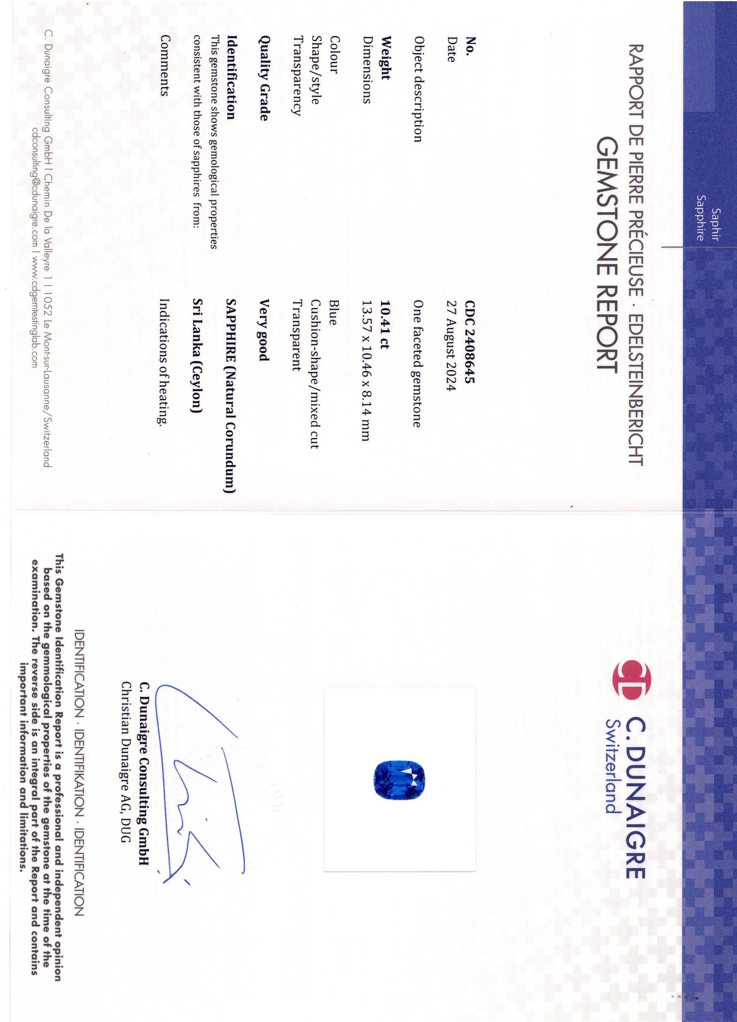 10.41 Ct. Blue Sapphire from Ceylon (Sri Lanka)