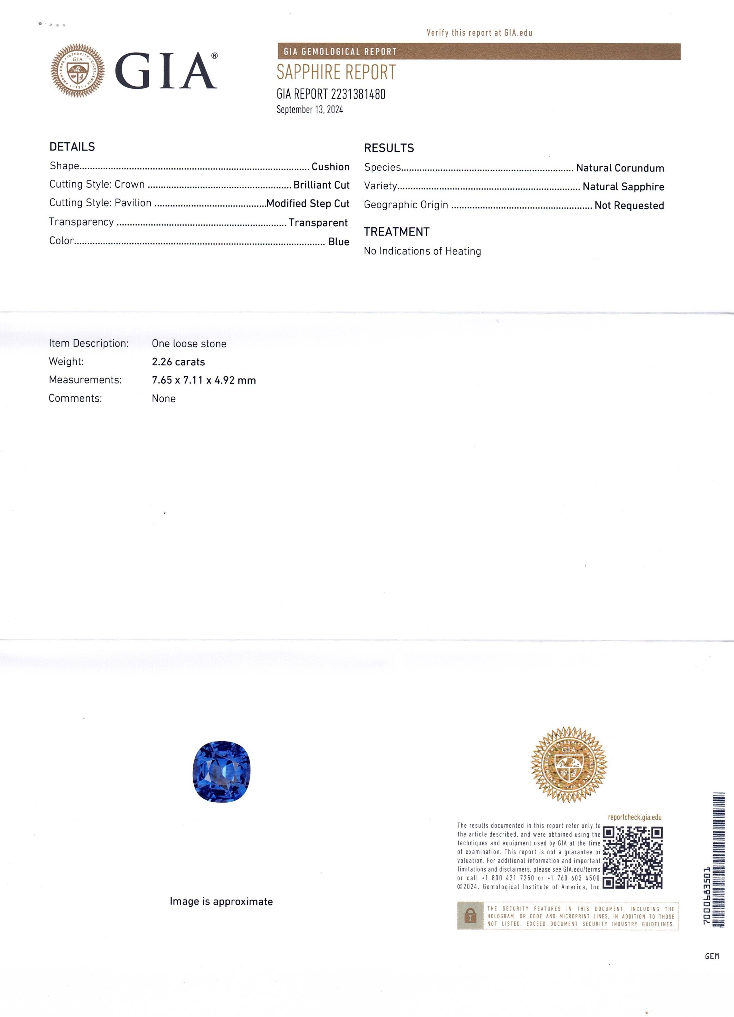 2.26 Ct. Blue Sapphire from Ceylon (Sri Lanka)